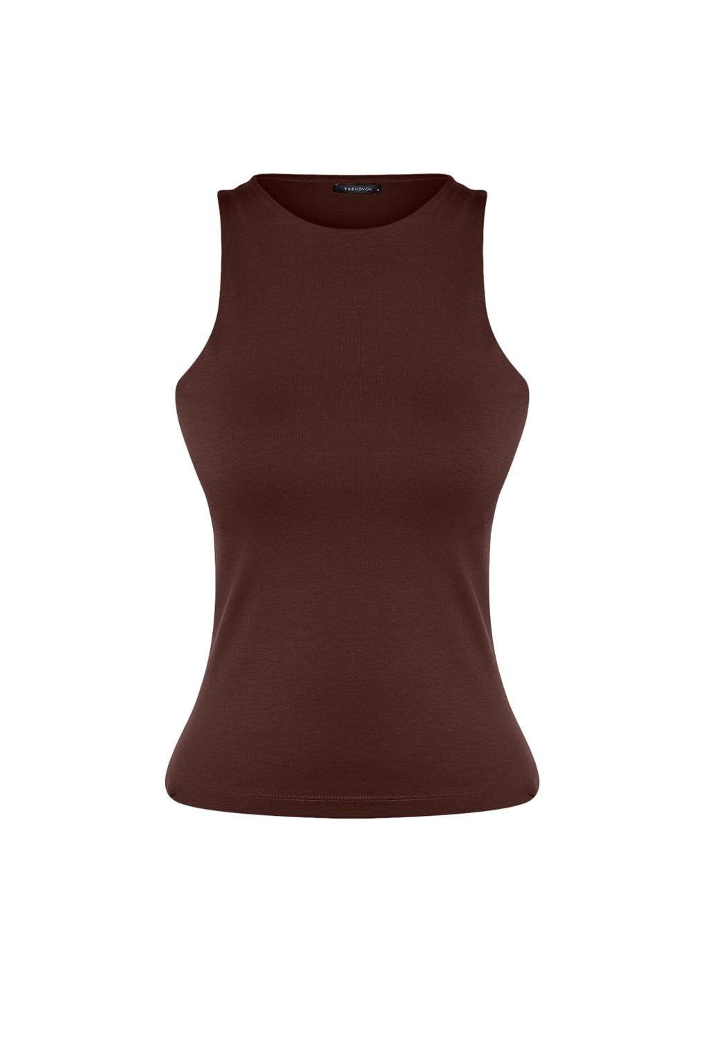 Kahverengi Pamuklu Halter Yaka Fitted/Vucuda Oturan Esnek Orme Atlet TWOSS23AL00069