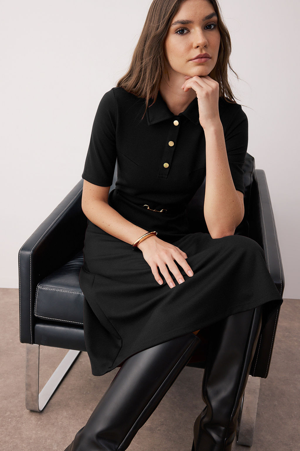 Bordo Kemerli Truvakar Kol A Line/Klos Duz Midi Orme Elbise TWOAW26EL00023 - Trendyolmilla фото 6