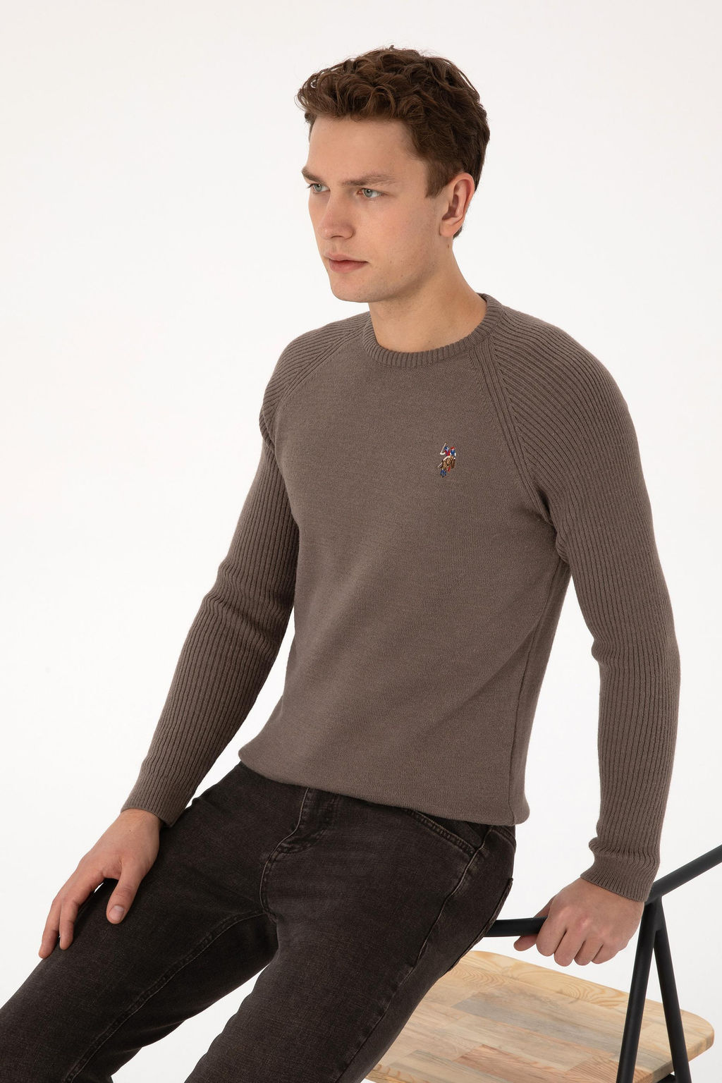 Erkek Regular Fit Bisiklet Yaka Vizon Kazak - U.s. polo assn фото 3