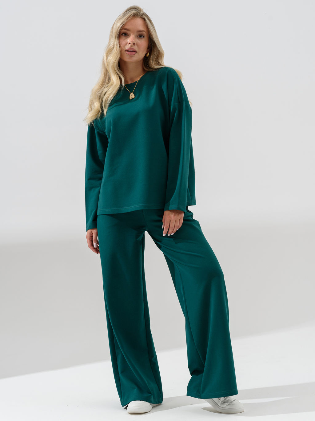 Костюм Оптима футер с брюками палаццо изумрудный  фото 4