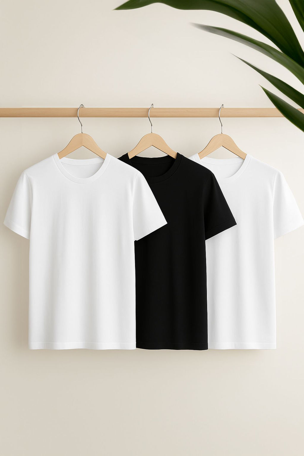 Beyaz-Beyaz-Siyah 3lu paket %100 Pamuk Bisiklet Yaka Regular Kal?p Orme T-Shirt TWOSS20TS0146