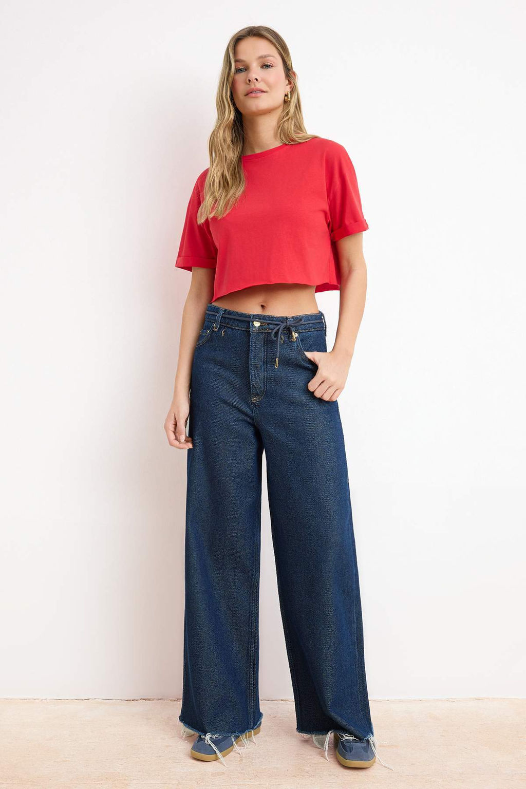 Ekru Boxy Dusuk Kol K?sa Kollu %100 Pamuk Orme T-Shirt TWOSS26TS00183 - Trendyolmilla фото 8