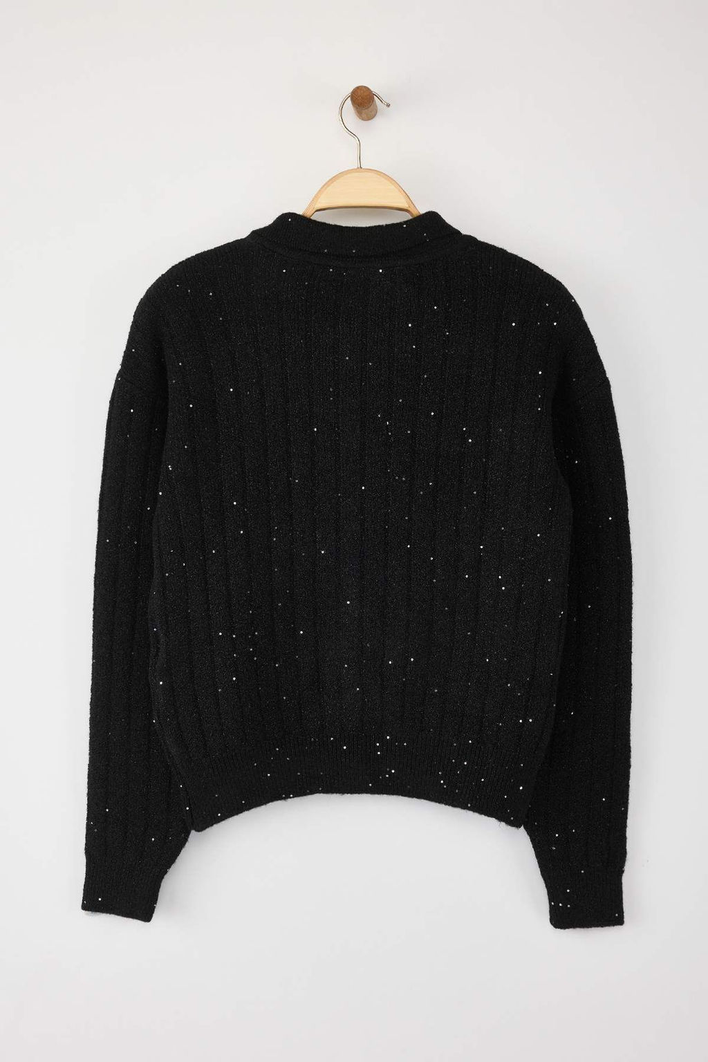 Siyah Yunlu Dugme Detayl? Simli Iplik Polo Yaka Fitilli Triko H?rka TWOAW26HI00037 - Trendyolmilla фото 6