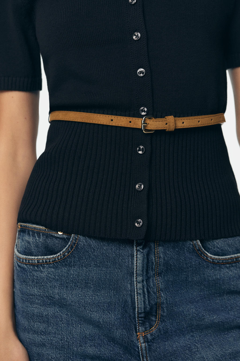 SHORT SLEEVE BELTED CARDIGAN