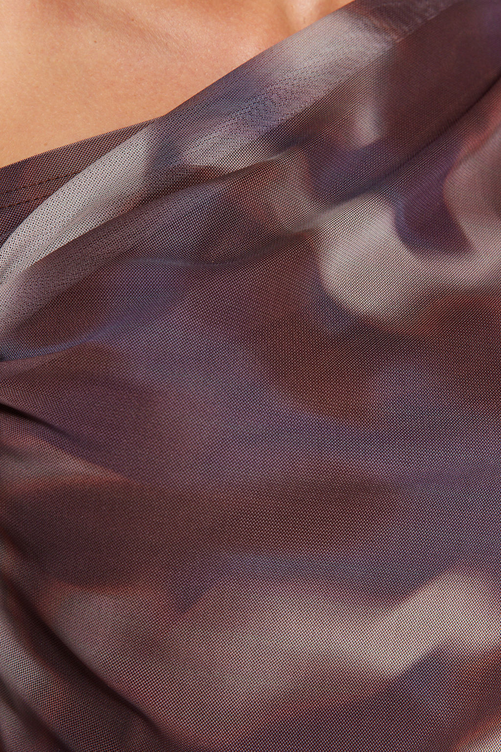 Kahverengi Tul Fitted/Vucuda Oturan Astarl? Asimetrik Yaka Orme Bluz TWOAW24BZ00051