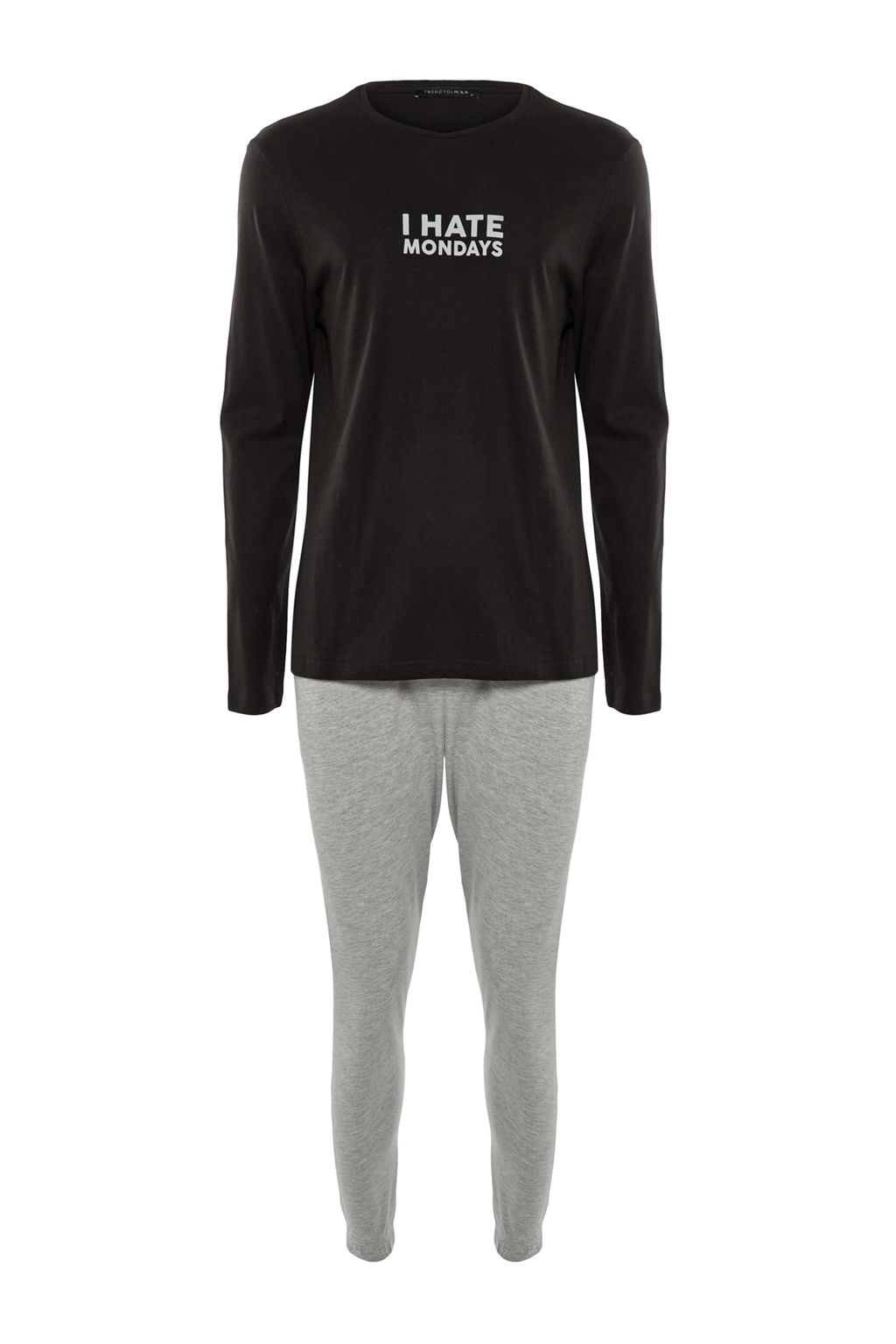 Siyah %100 Pamuk Slogan Bask?l? Regular Fit Orme Pijama Tak?m? TMNAW23PT00017 - Trendyolmilla фото 10