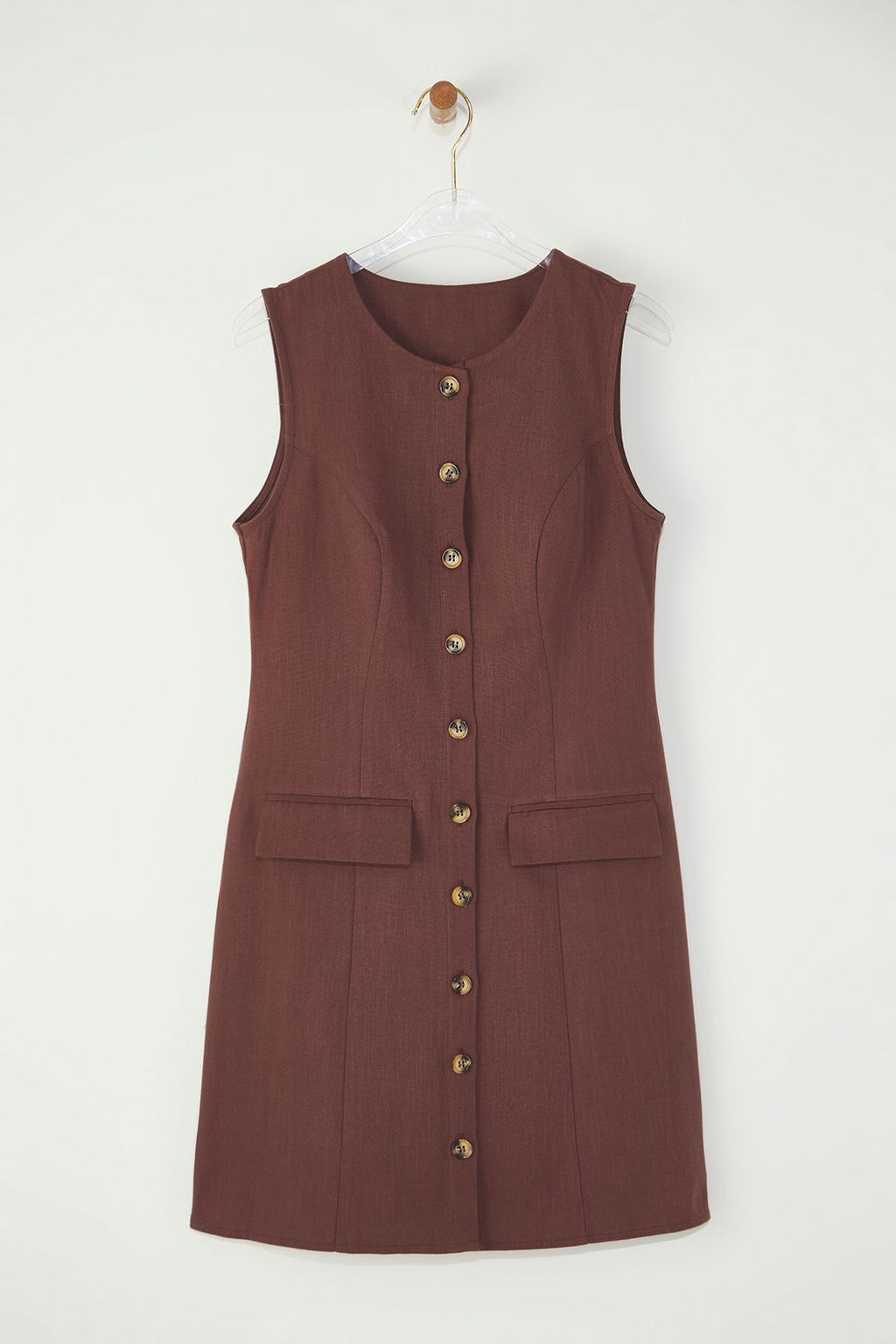 Trendyolmilla Kahverengi Keten Kar?s?ml? Cep Detayl? Mini Dokuma Gomlek Elbise TWOSS25EL00708  фото 12