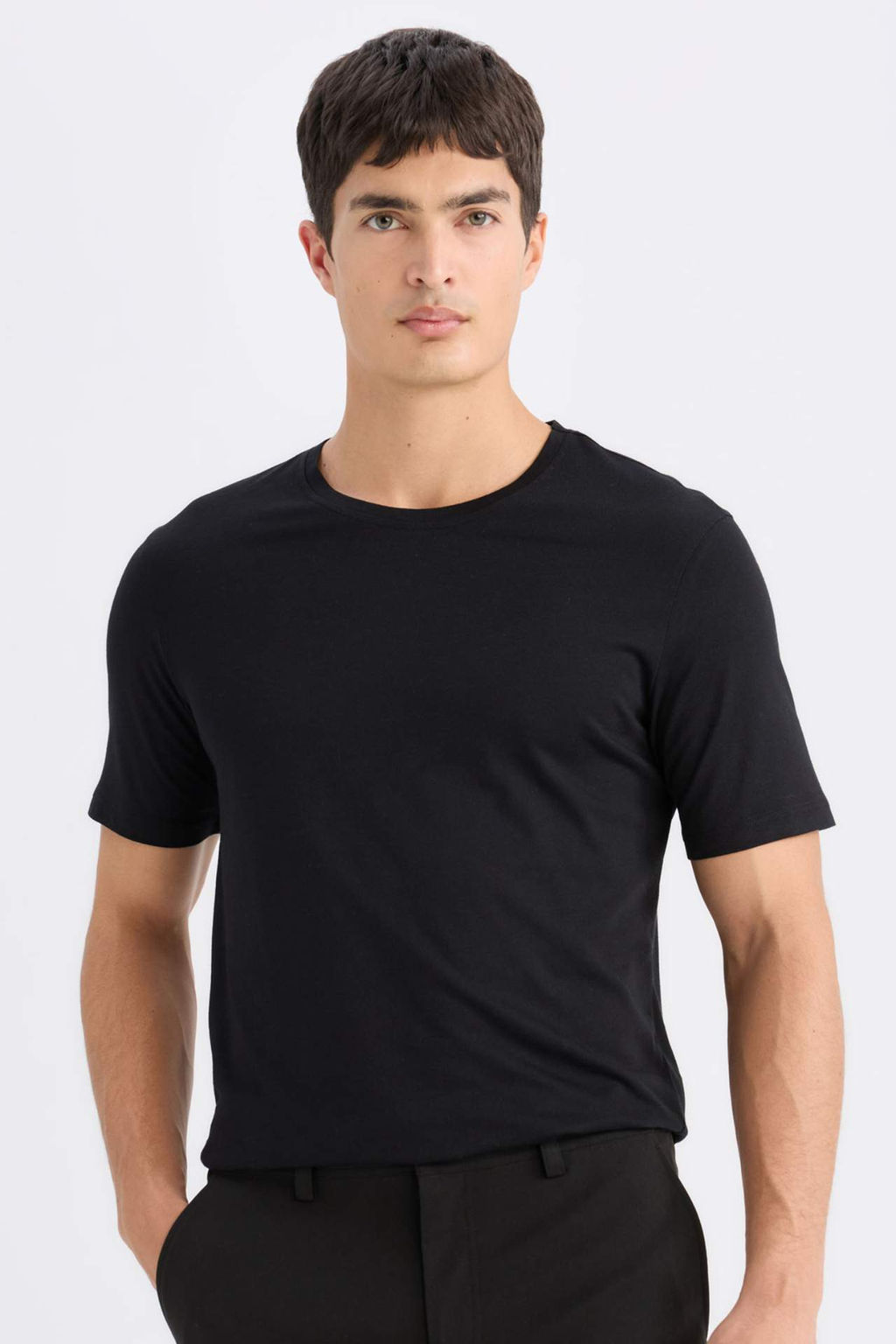 Slim Fit Dar Kesim Bisiklet Yaka K?sa Kollu Basic Duz Tisort - Defacto фото 5