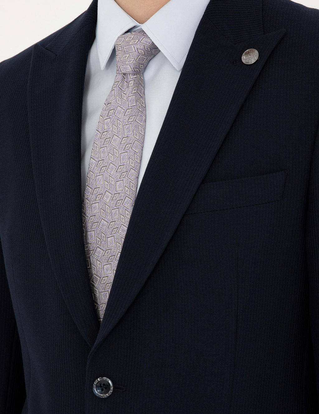 Lacivert Slim Fit _izgili Tak_m Elbise