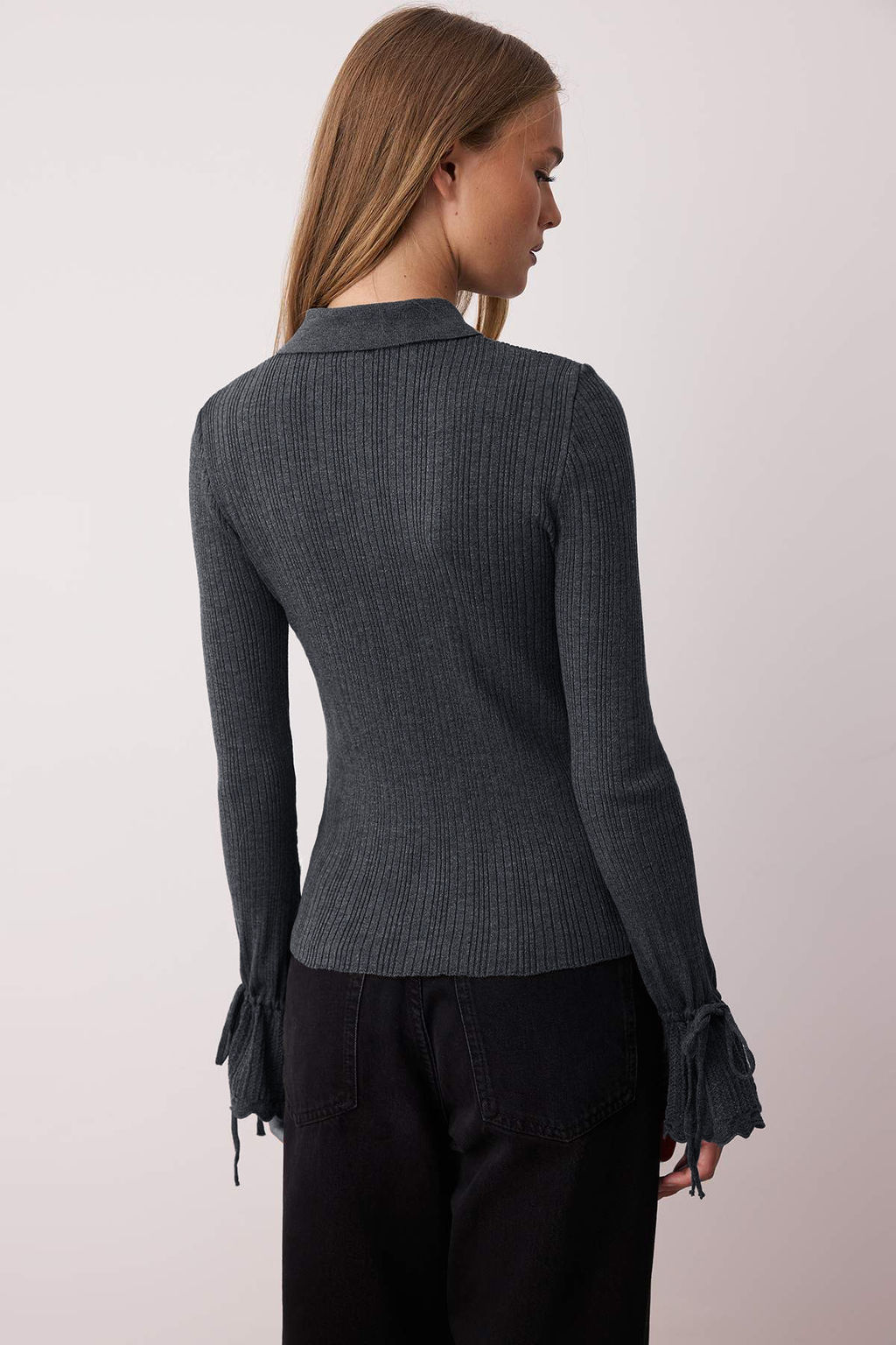 Antrasit Merserize Gorunumlu Fitilli Polo Yaka Triko H?rka TWOAW26HI00111