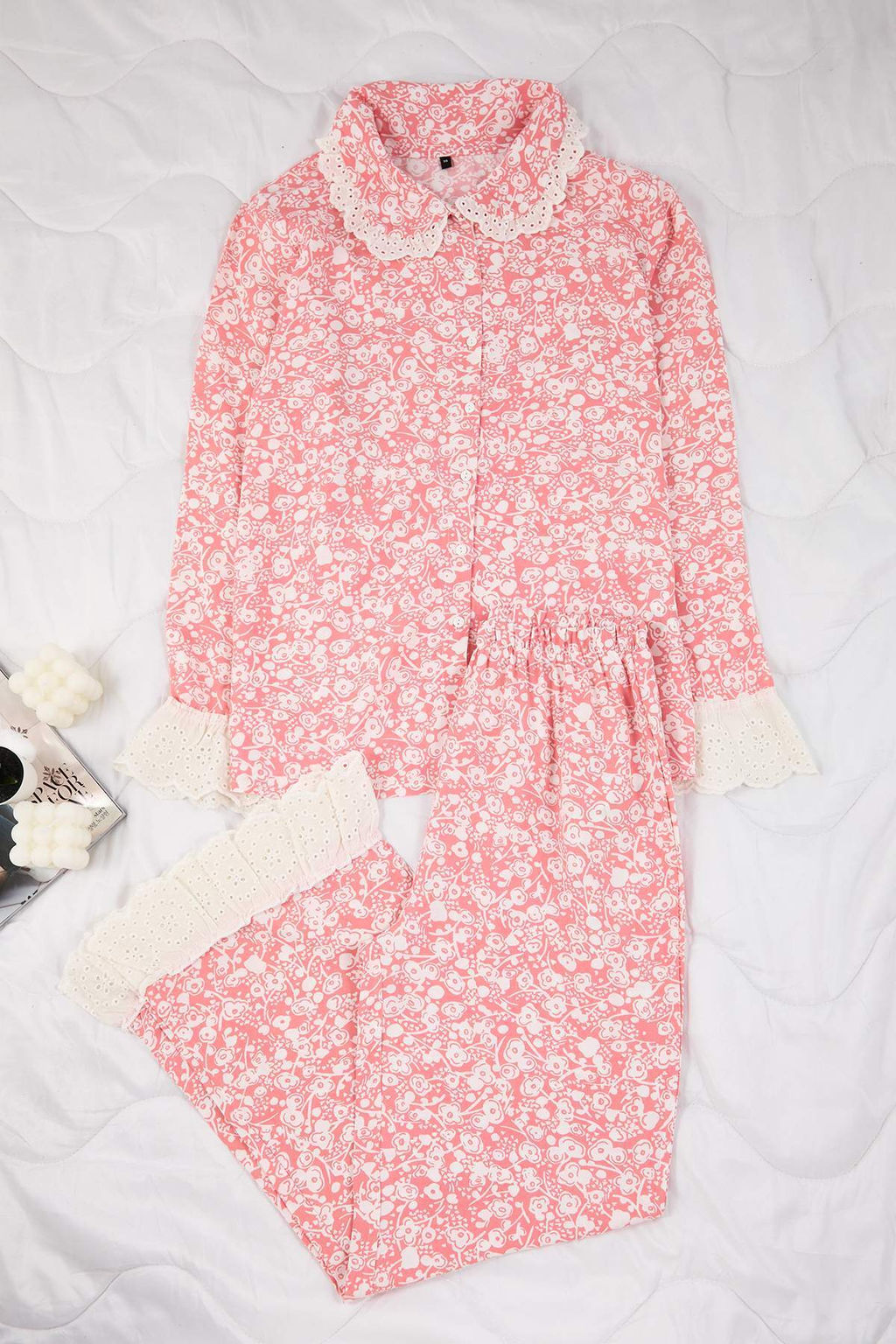 Pembe Cicekli Shally Dokuma Pijama Tak?m? THMAW26PT00185