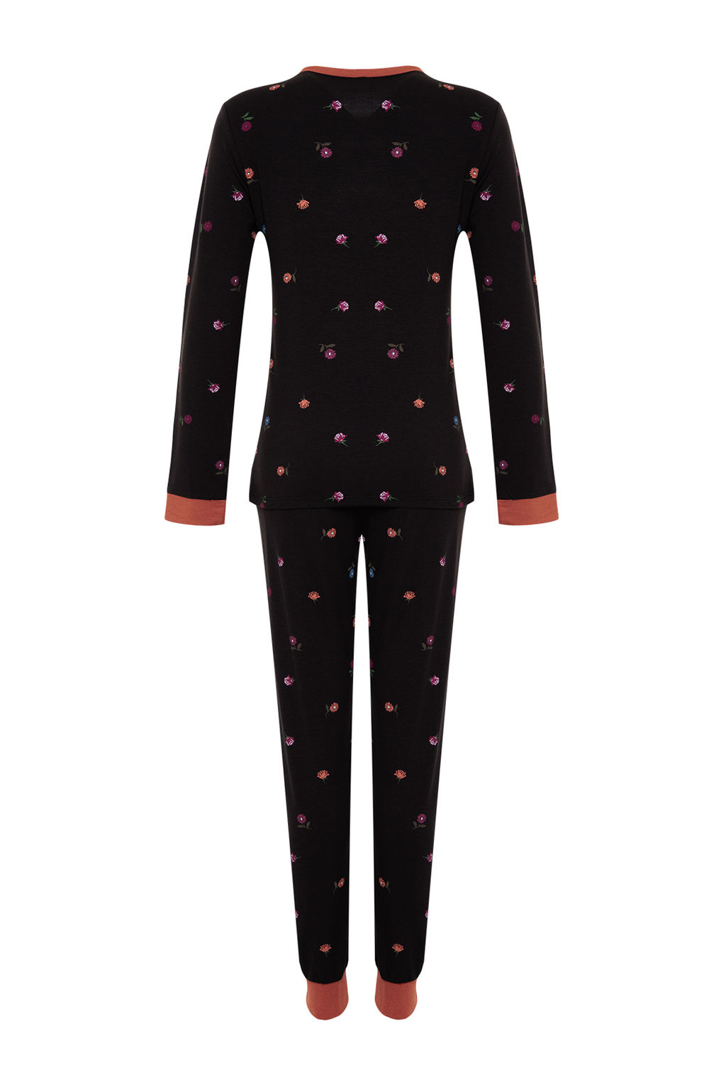 Trendyolmilla Siyah %100 Pamuklu Cicekli Tshirt-Jogger Orme Pijama Tak?m? THMAW24PT00227 фото 8