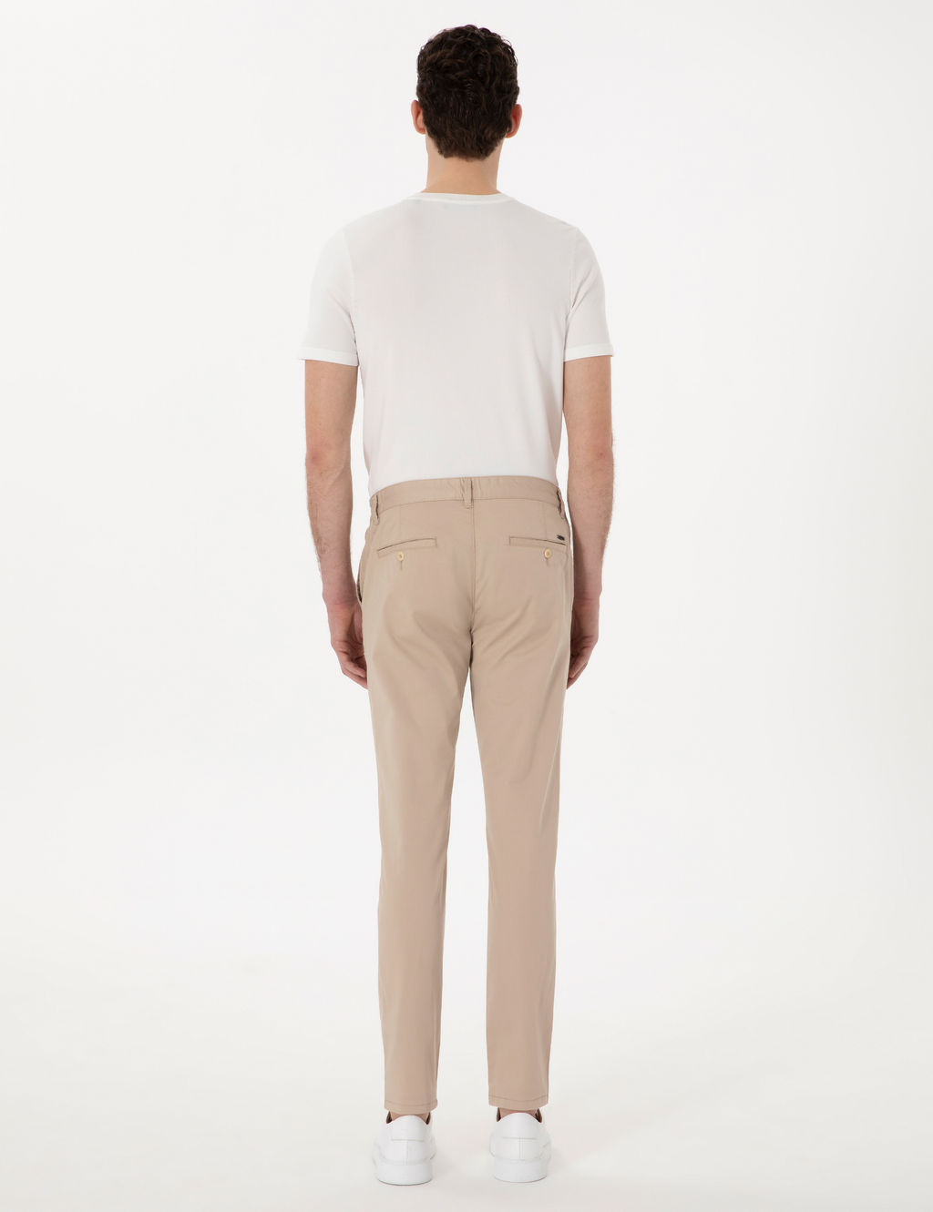 Bej Slim Fit Beli Lastikli Kanvas Pantolon