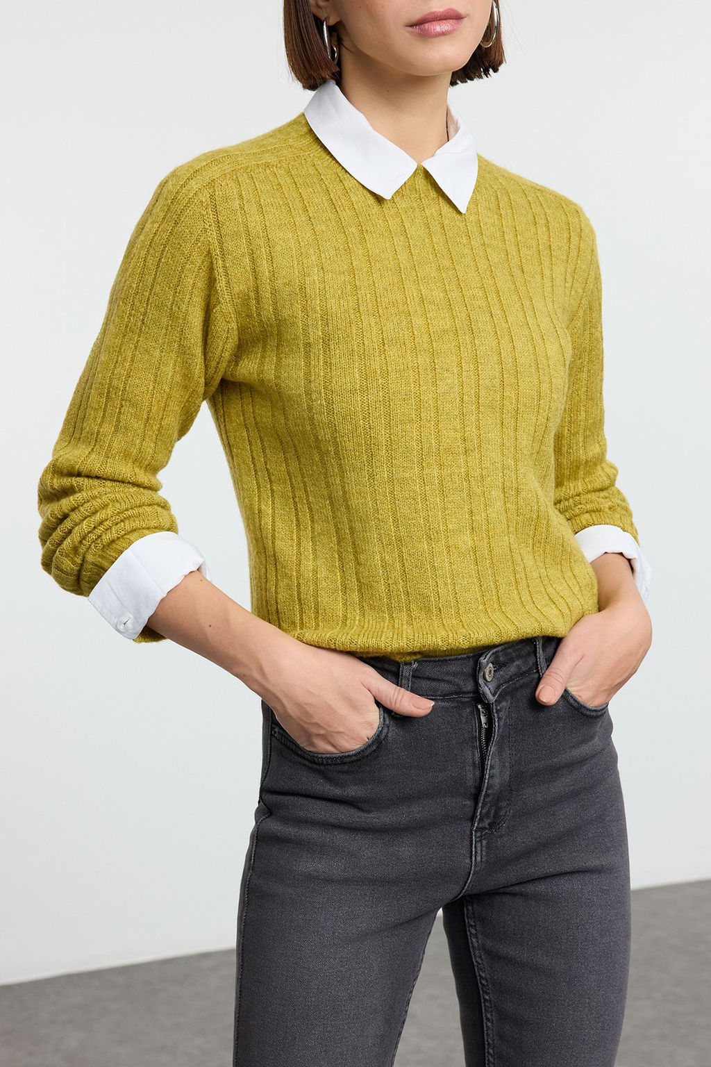 Somon Yumusak Dokulu Dik Yaka Regular Triko Kazak TEDAW25KZ00041 - Trendyolmilla фото 5