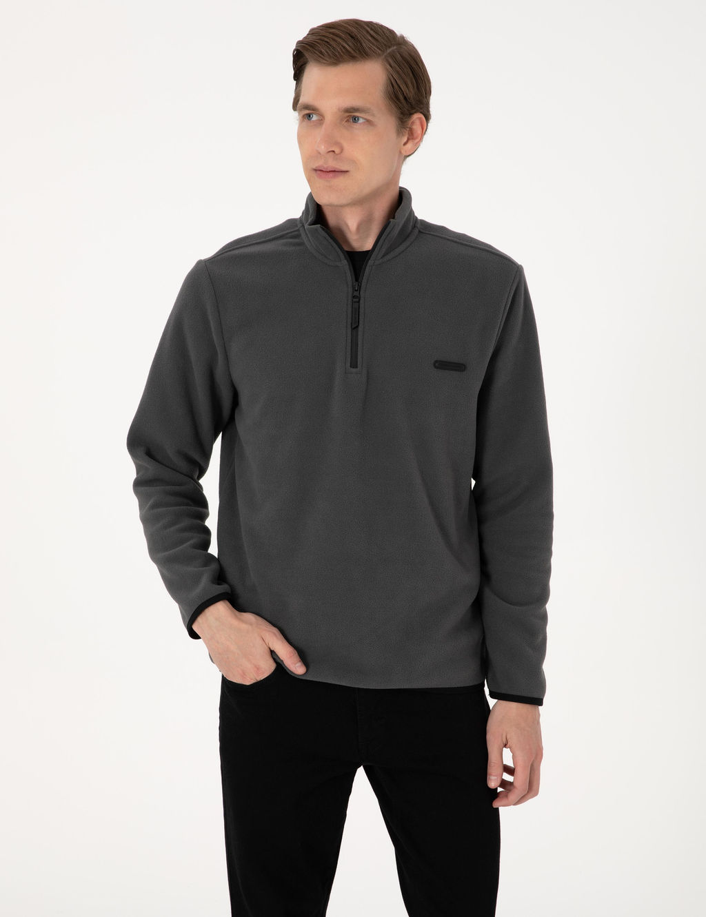 Antrasit Regular Fit Yar_m Fermuarl_ Polar Sweatshirt
