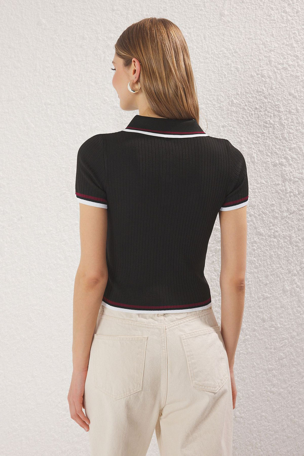 Siyah*001-Kahverengi Basic Polo Yaka Ikili Paket Triko Ince Bluz TWOSS25BZ00503