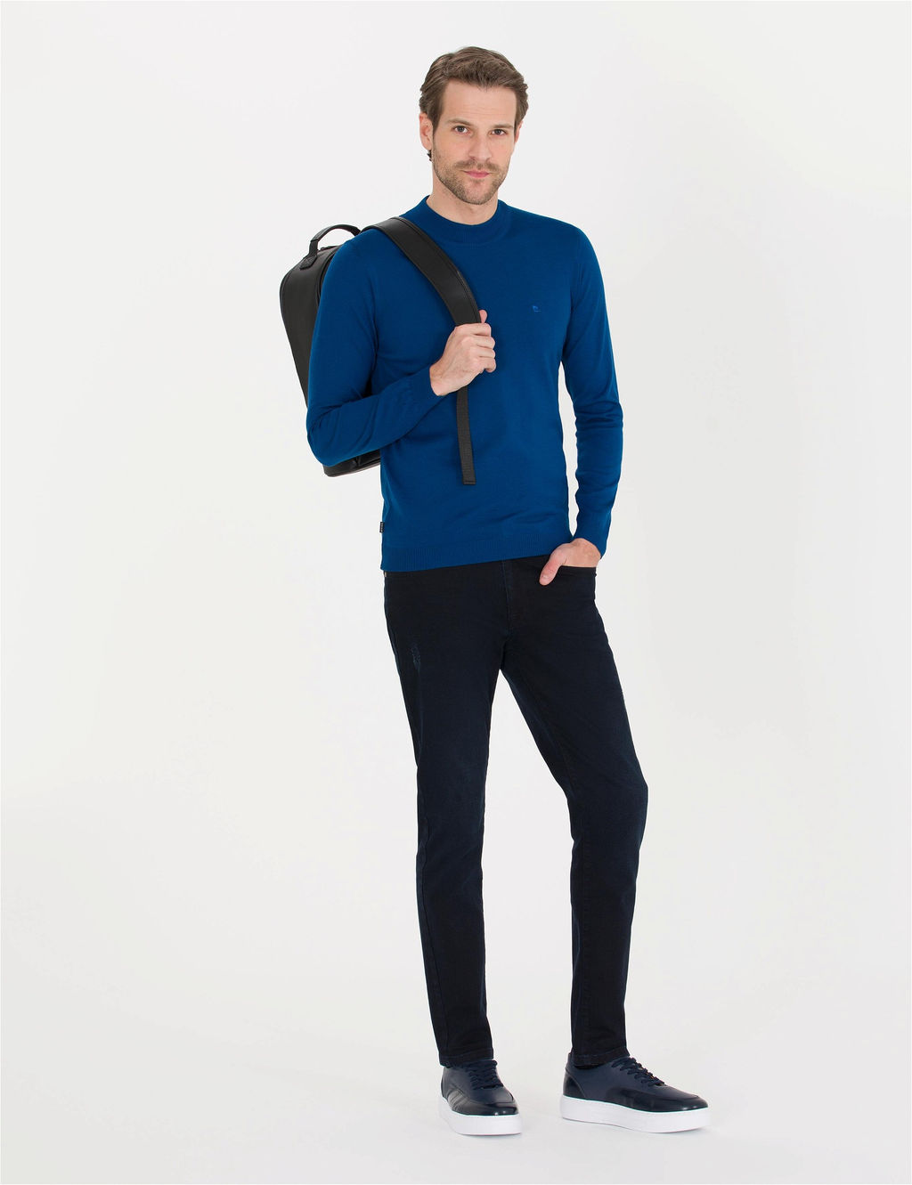 _ndigo Slim Fit Bato Yaka Y_n Kar___ml_ Basic Triko Kazak - Pierre cardin фото 2