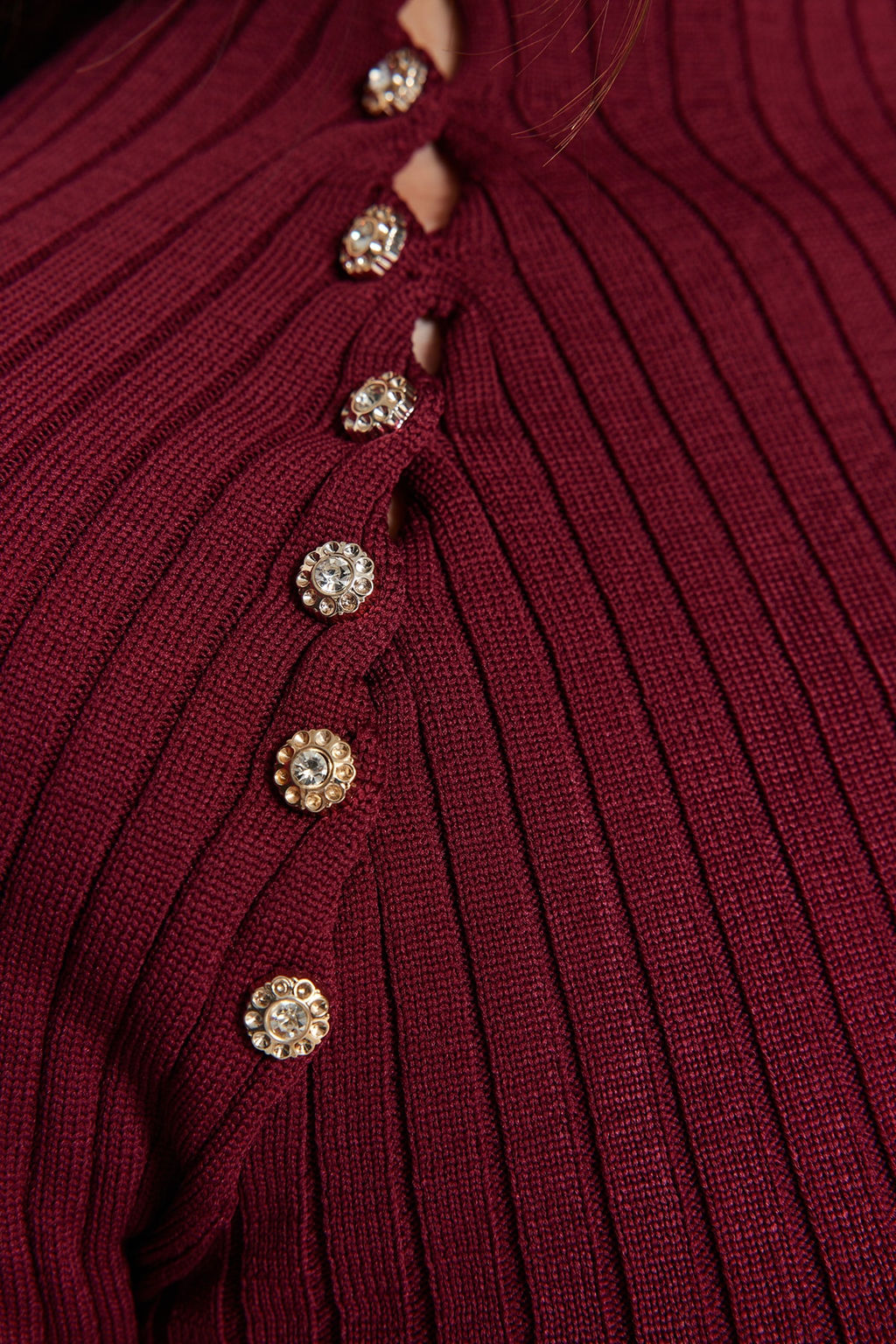 Bordo Pencere/Cut Out Aksesuar Detayl? Triko Kazak TWOAW24KZ00225 - Trendyolmilla фото 4