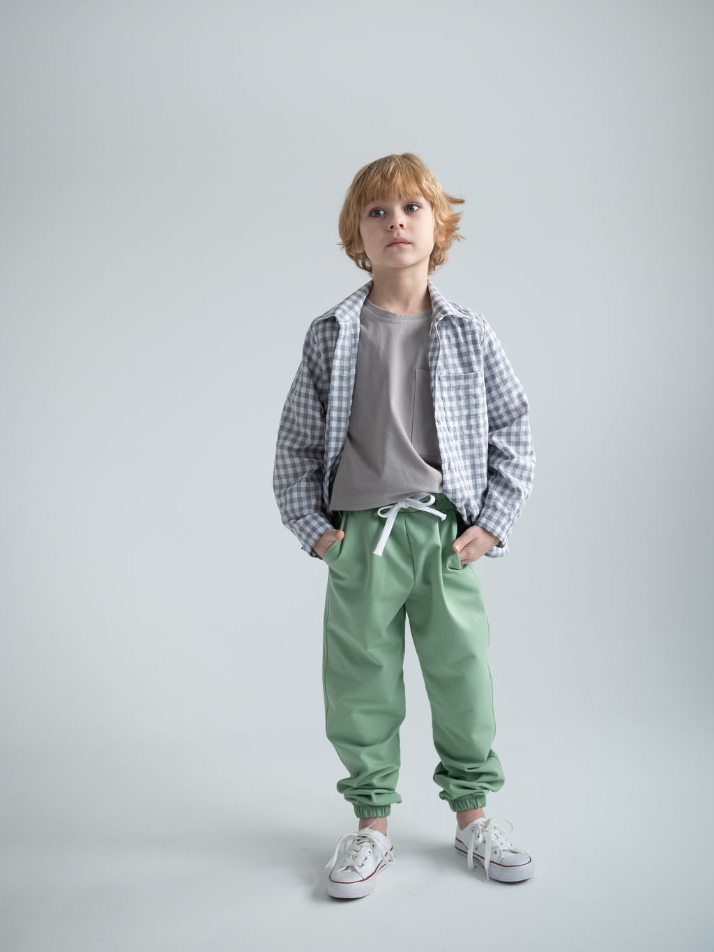Джоггеры детские трикотажные 2х нитка петельный, серый - Lesi kids фото 6