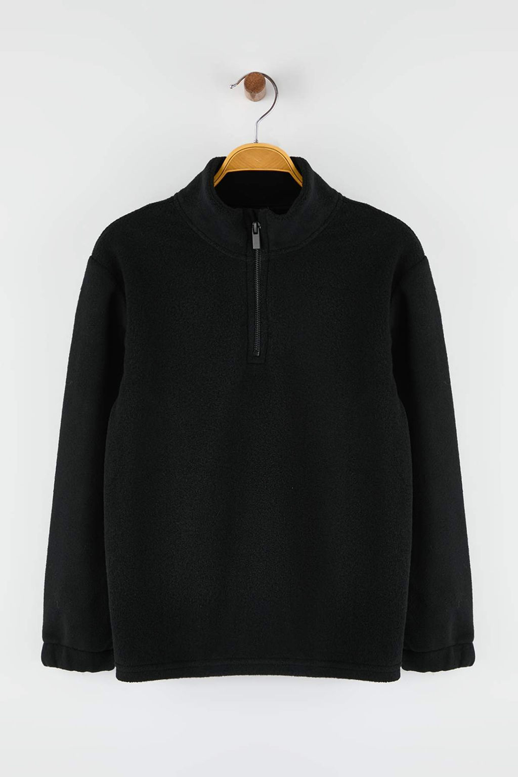 Siyah Duz Dik Yaka Orme Unisex Cocuk Polar Sweatshirt TKDAW26SW00059