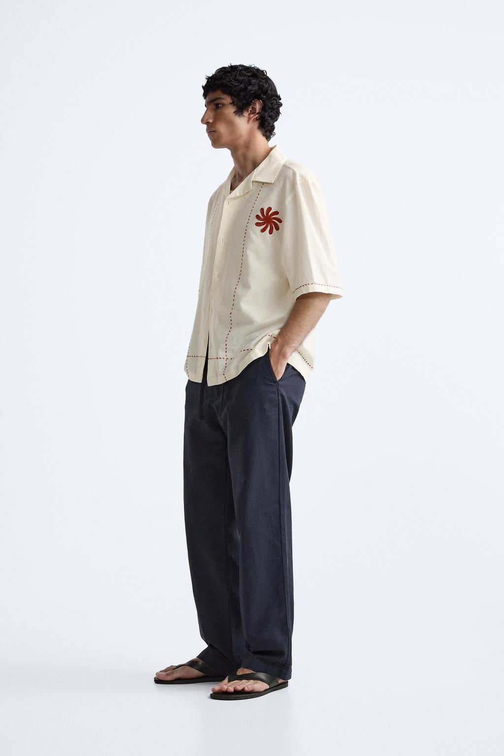 LINEN - COTTON EMBROIDERED SHIRT - Zara фото 4
