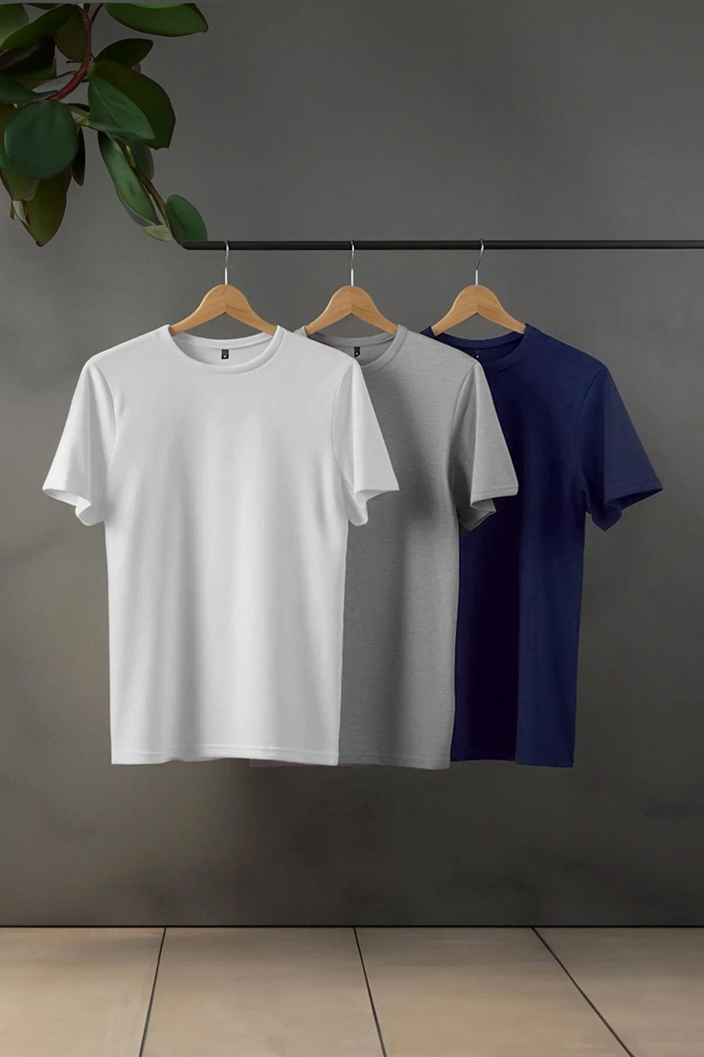 Lacivert-Gri-Ekru 3lu Paket Siyah Slim/Dar Kesim Basic %100 Pamuklu T-Shirt TMNSS19BO0007