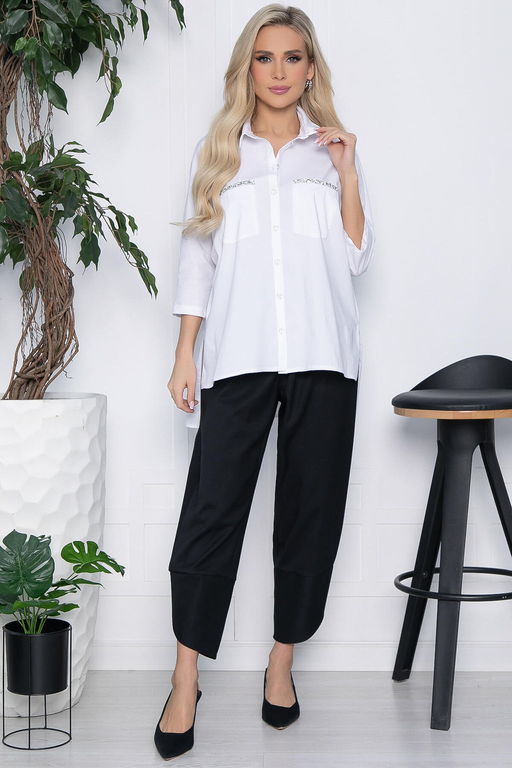 Рубашка с блестками на карманах Алтика (белая) Б10636 - Lt collection фото 11