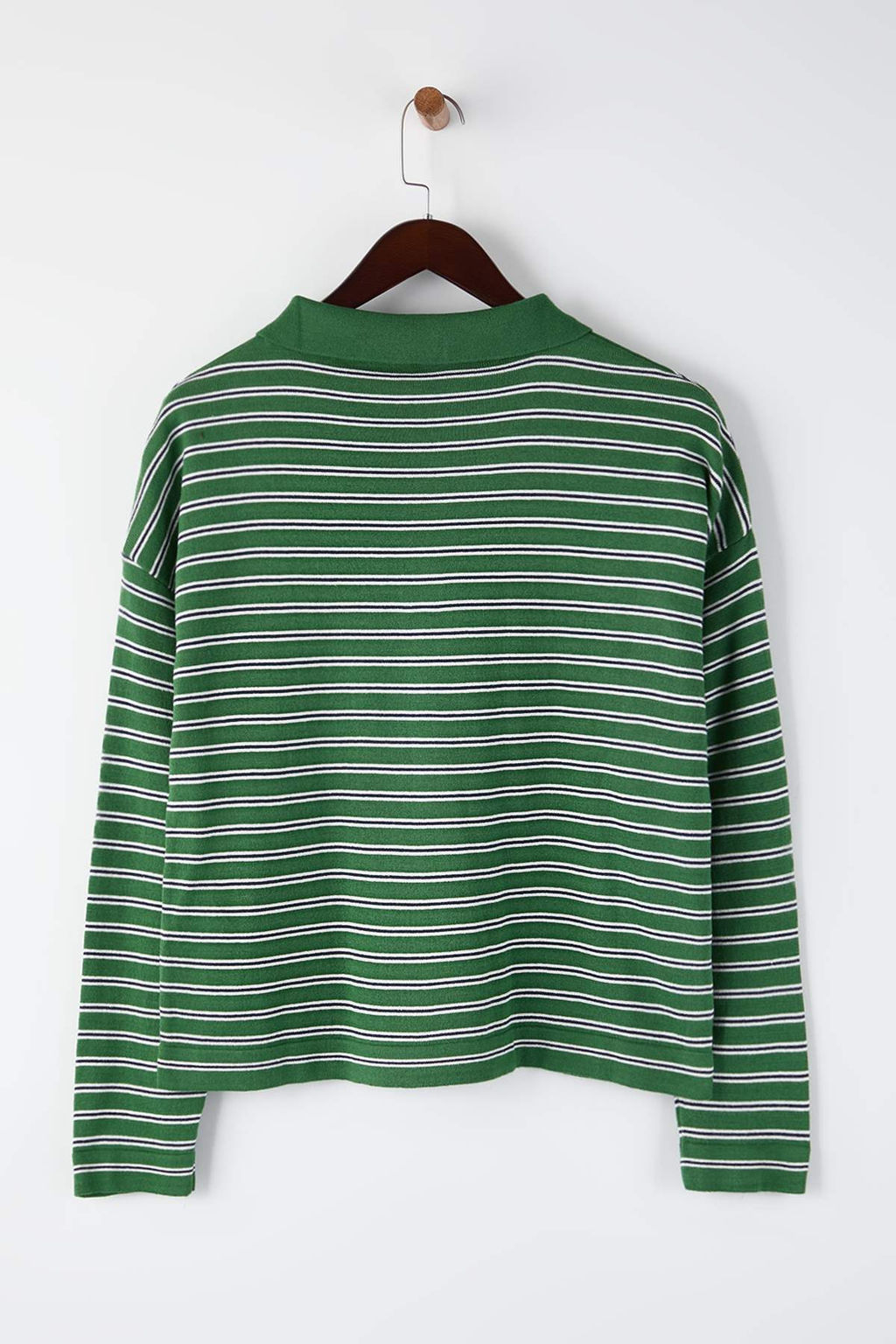 Wardrobe Essentials Yesil Premium Iplik/Ozel Iplikli Genis Kal?p Cizgili Triko Kazak TWOAW26KZ00195