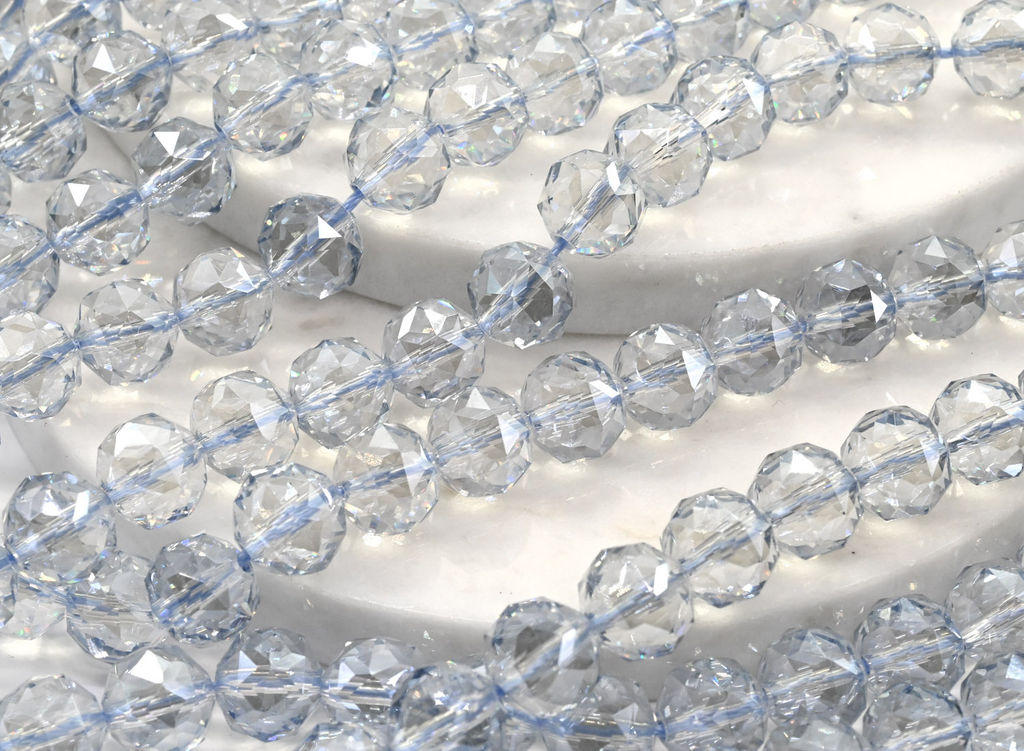 Бусины из циркона шарик с гранями 10мм цв.голубой светлый, 38см, 42 бусины Радуга камня