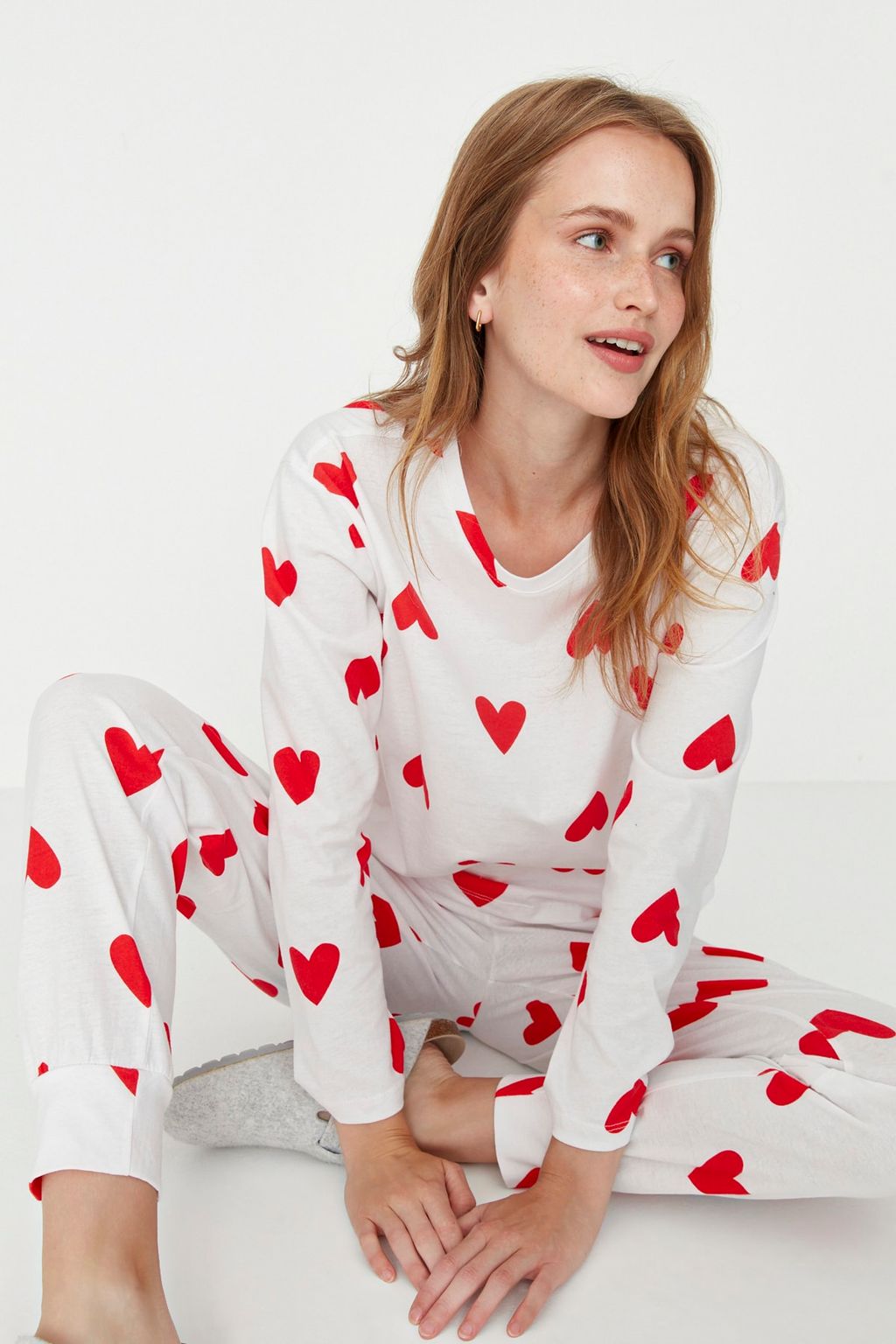 Trendyolmilla Beyaz %100 Pamuklu Kalpli Orme Pijama Tak?m? THMAW21PT0566 фото 15