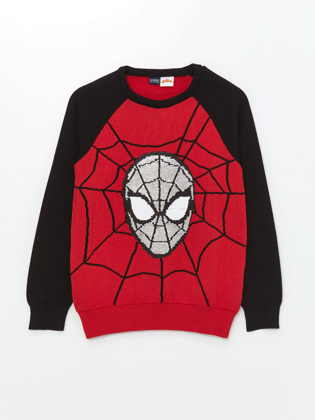 Bisiklet Yaka Spiderman ?ift Y?nl? Payetli Uzun Kollu Erkek ?ocuk Triko Kazak