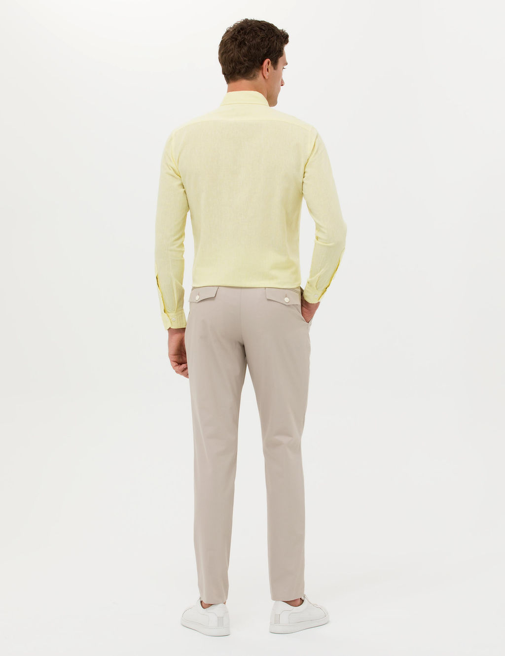 Bej Dad Fit %100 Pamuk Pileli Kuma_ Pantolon