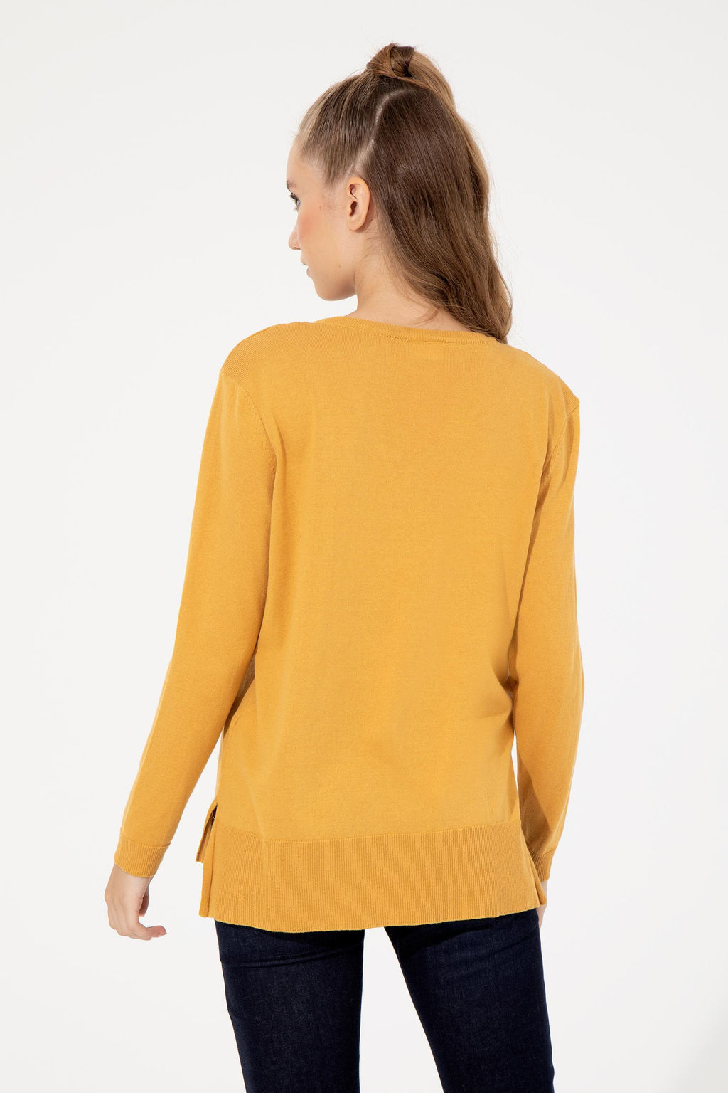 Kad_n Safran Basic V Yaka Kazak