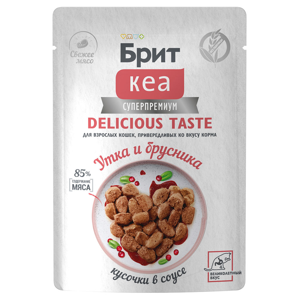 Пауч с Уткой и Брусникой для взр. кошек, привередливых ко вкусу корма, кусочки в соусе, 85г 1062240