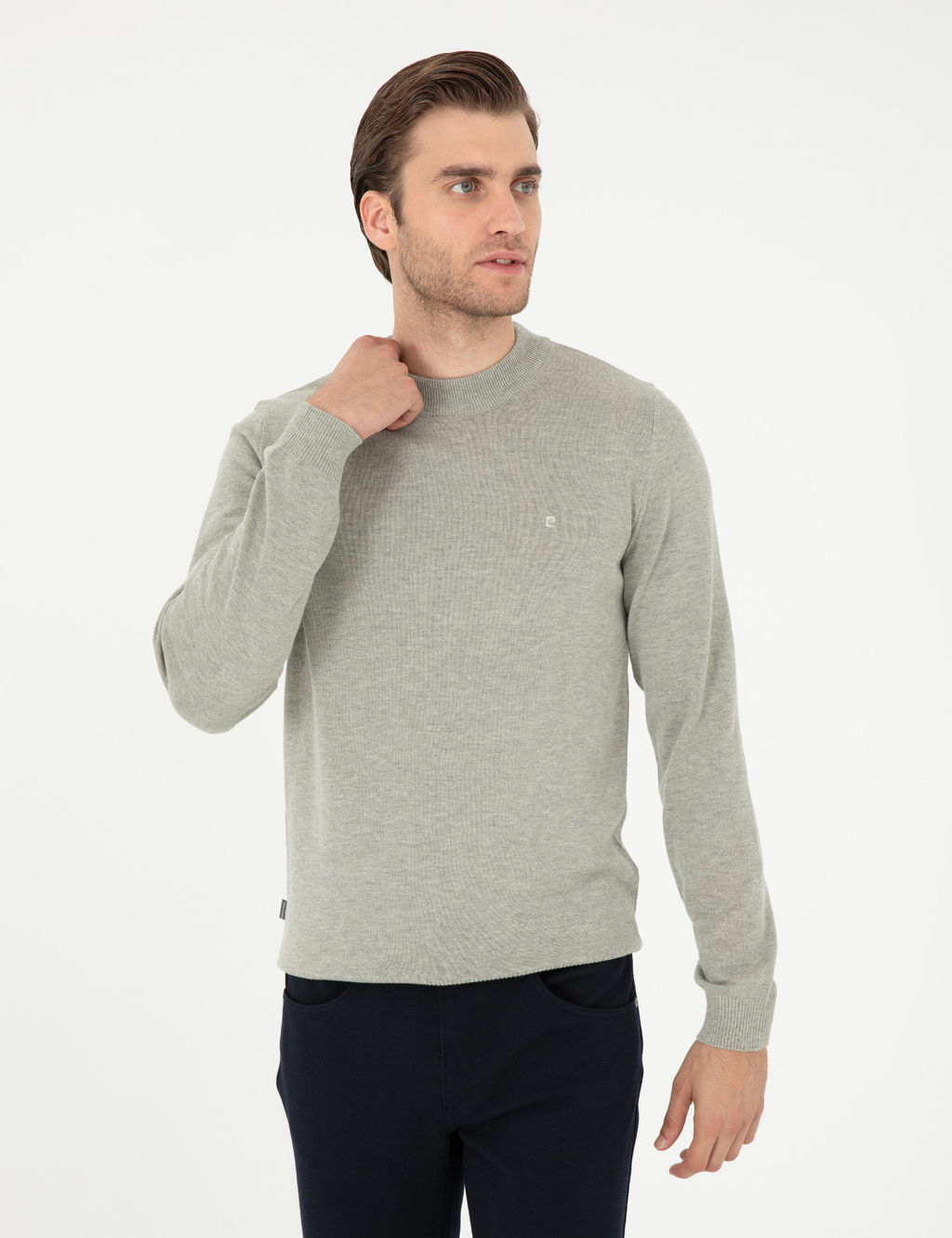 A__k Gri Melanj Slim Fit Yar_m Bal_k__ Yaka Basic Triko Kazak - Pierre cardin фото 3