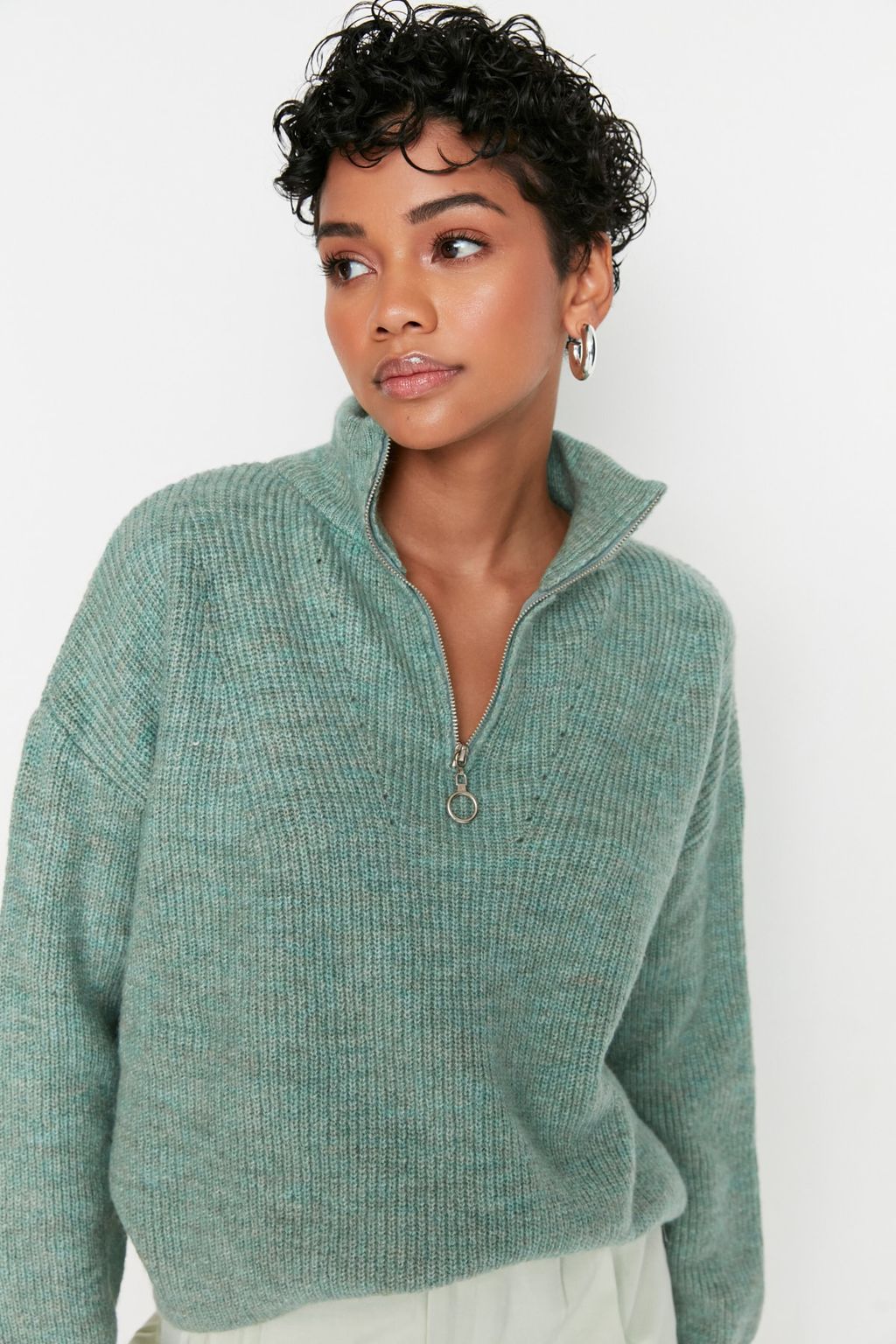 Mint Yumusak Dokulu Fermuarl? Triko Kazak TWOAW20XS0009