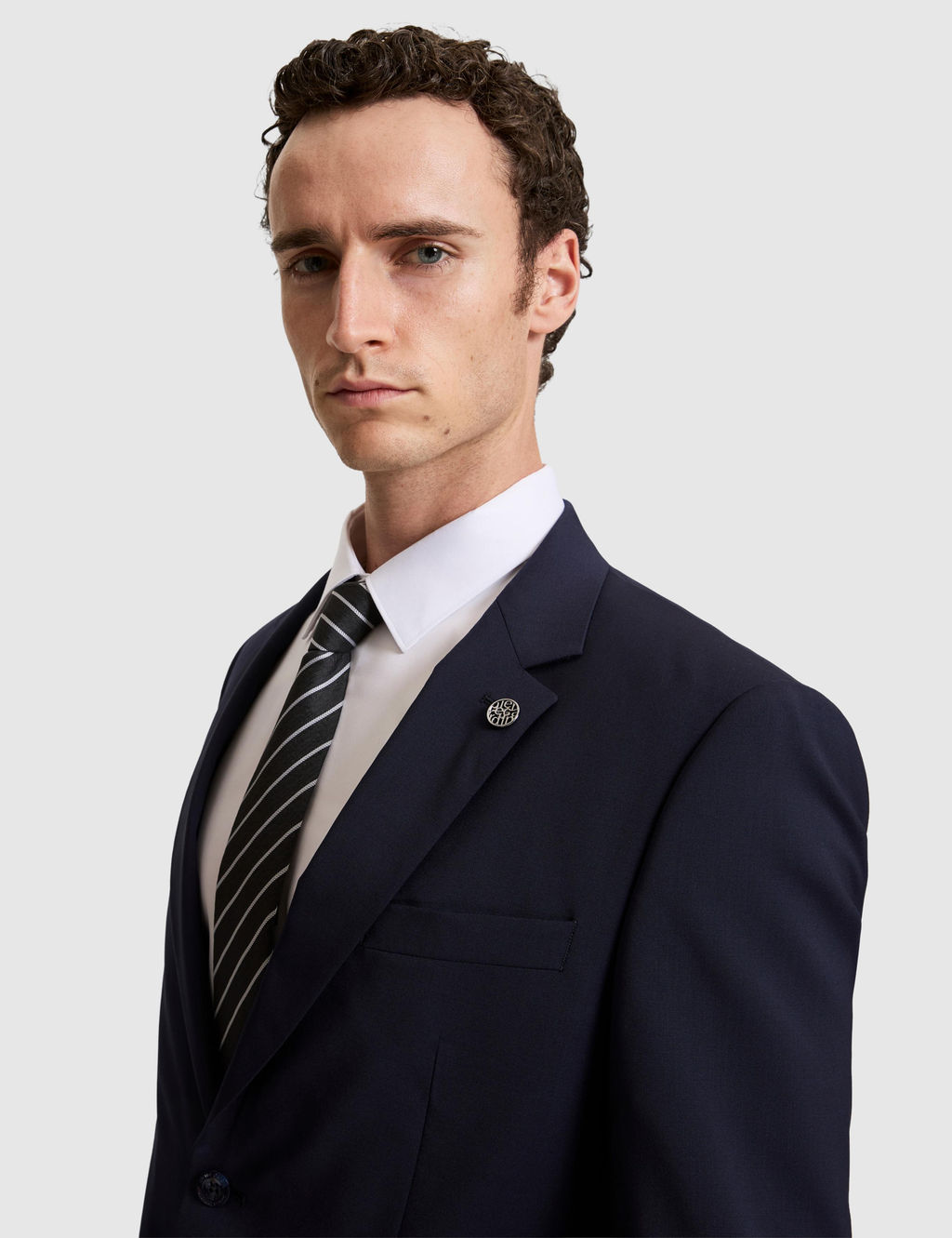 Lacivert Slim Fit %100 Y_n Mono Yaka Tak_m Elbise