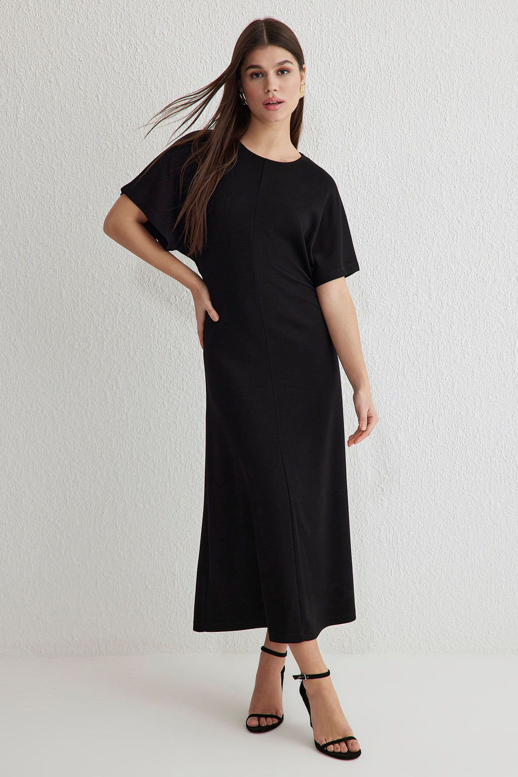 Siyah Fitted Buzgu/Drape Midi Esnek Orme Elbise TWOSS25EL00101 - Trendyolmilla фото 2