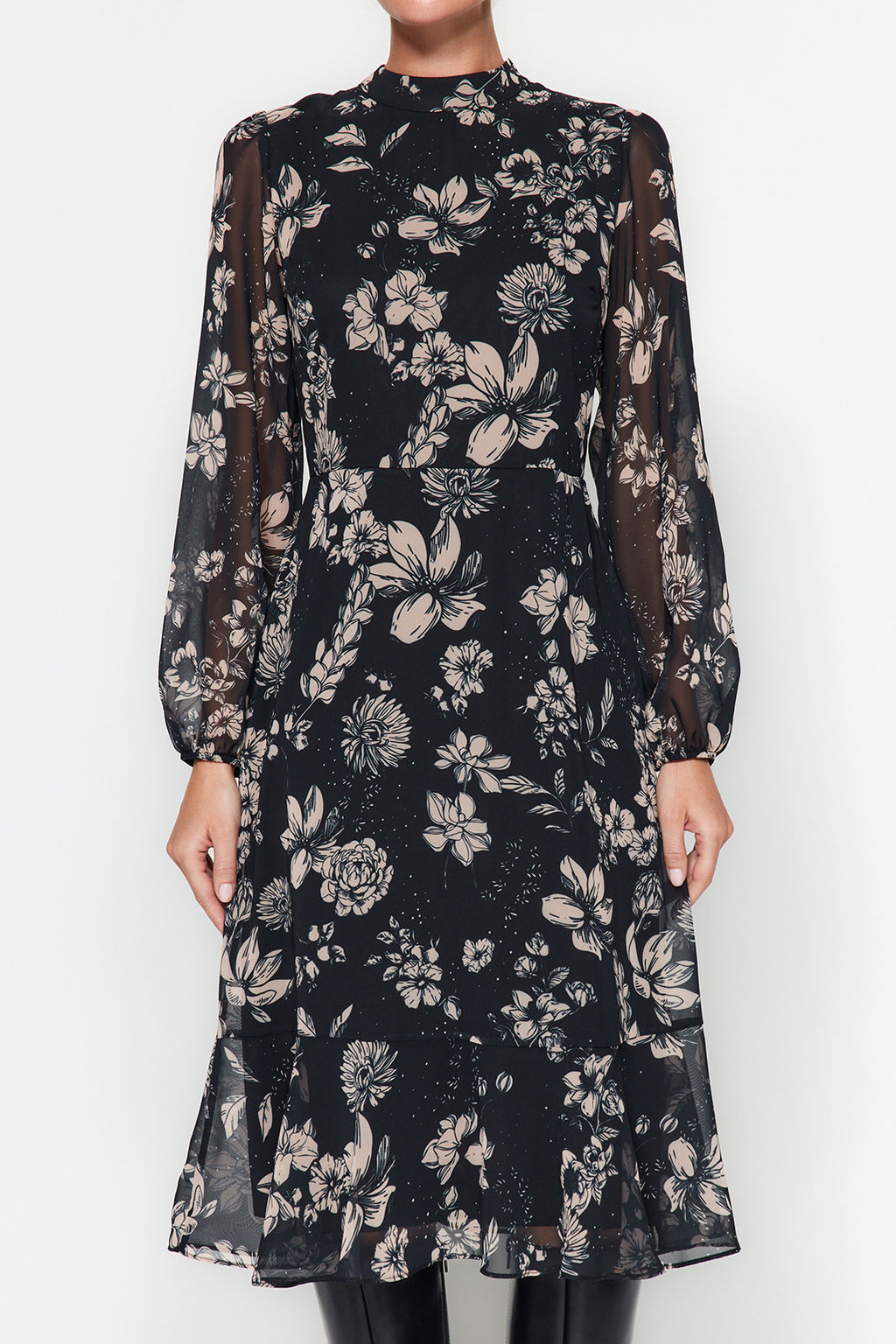 TRENDYOLMILLA Yesil Sal Desenli Volanl? Dokuma K?sl?k Elbise TWOAW23EL01436 фото 21