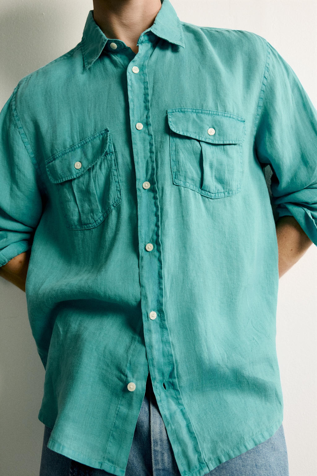 CAMISA RELAXED FIT 100% LINO / Turquesa - Zara фото 7