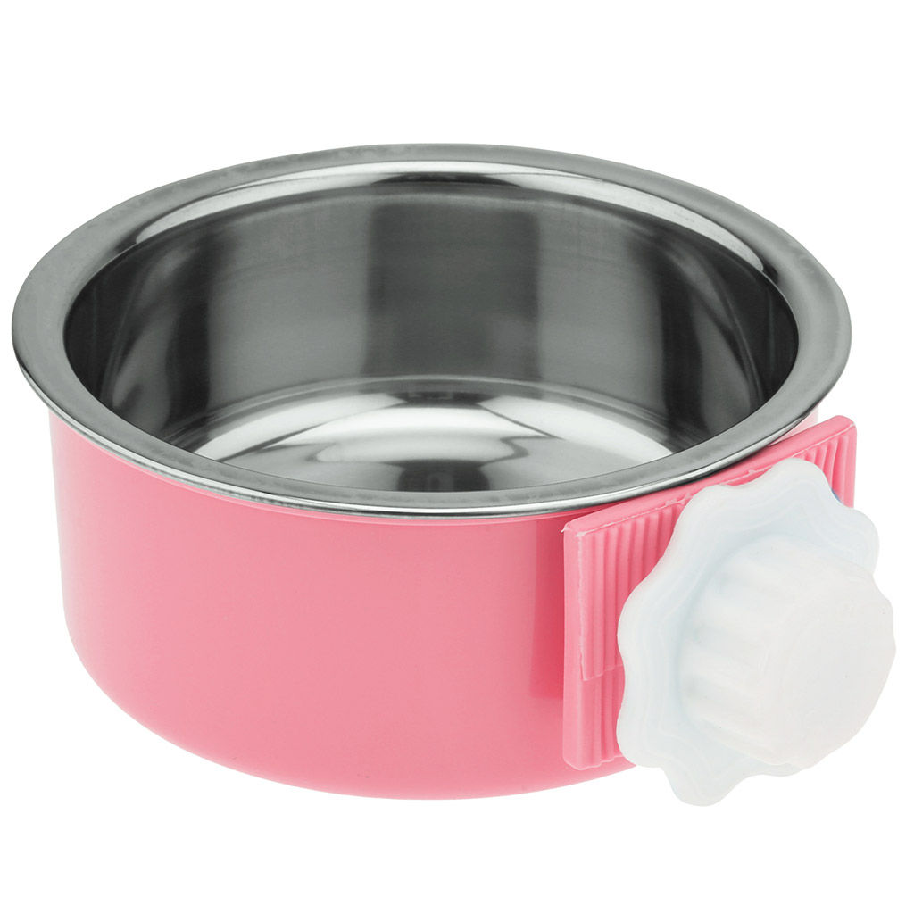 Пэт тойс (Pet toys) Миска для кормления животных из нержавеющей стали Алекс 0,4л, д12,8см h4,7см, пластмассовая подвесная подставка 12,5х15см h5,5см, цвета в ассортименте: розовый, салатовый, бирюзовый (Китай) фото 3