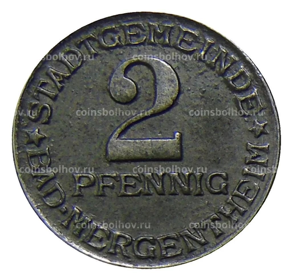 2 пфеннига 1920 года Германия  Нотгельд  Мергентхайм