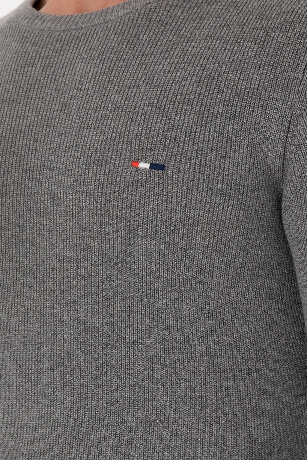 Erkek Slim Fit Bisiklet Yaka Gri Melanj Basic Kazak - U.s. polo assn фото 7