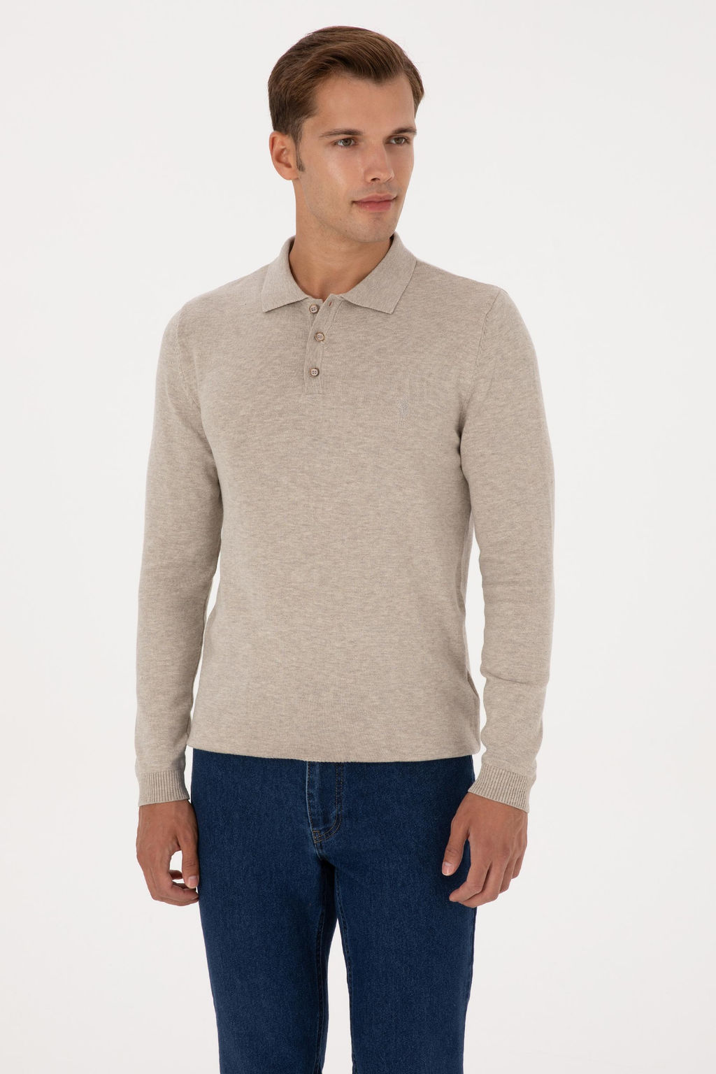 Erkek Slim Fit Polo Yaka Ta_ Melanj Basic Kazak
