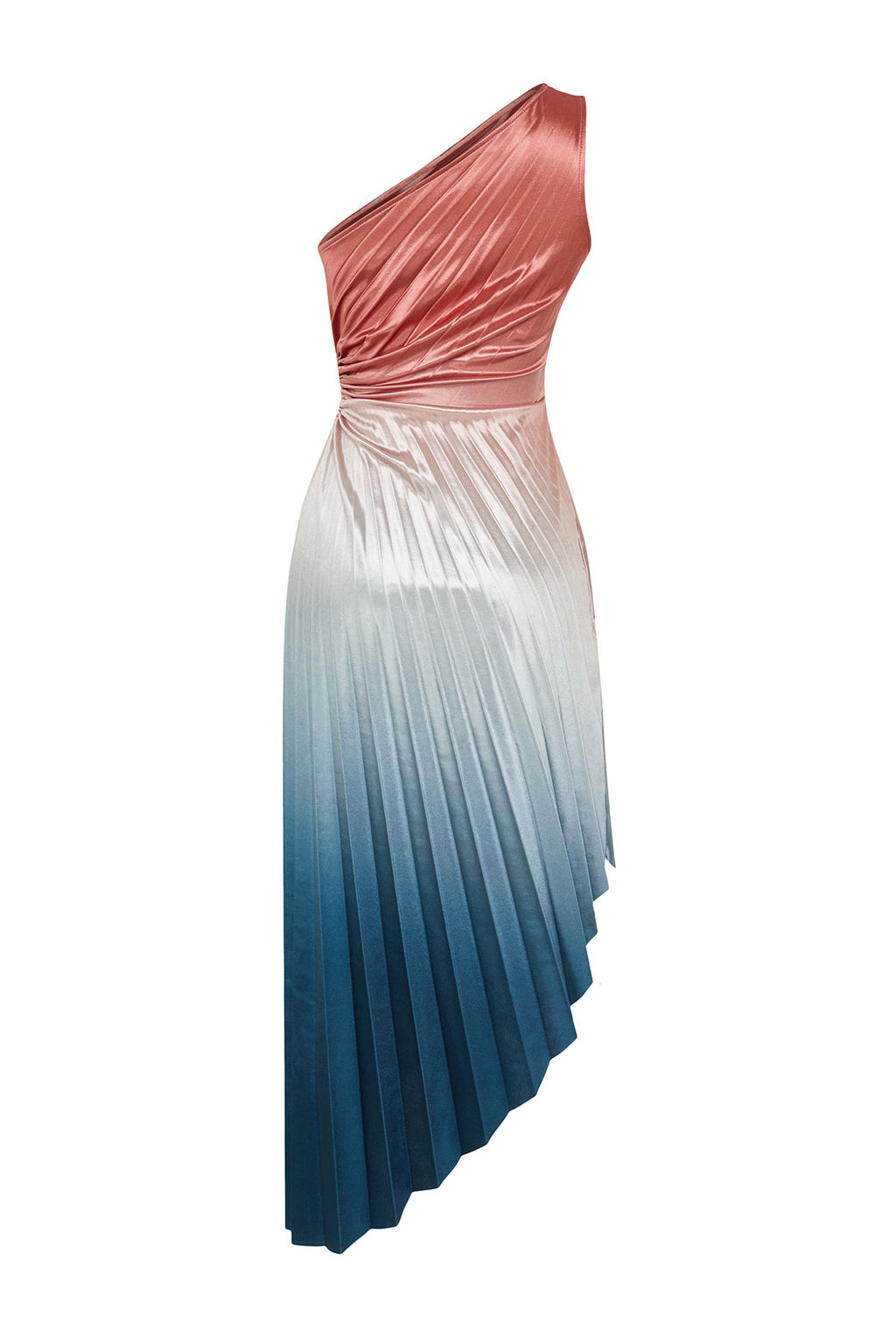 Cok Renkli Asimetrik Pilise Detayl? Orme Saten S?k Abiye Elbise TPRSS23EL00557