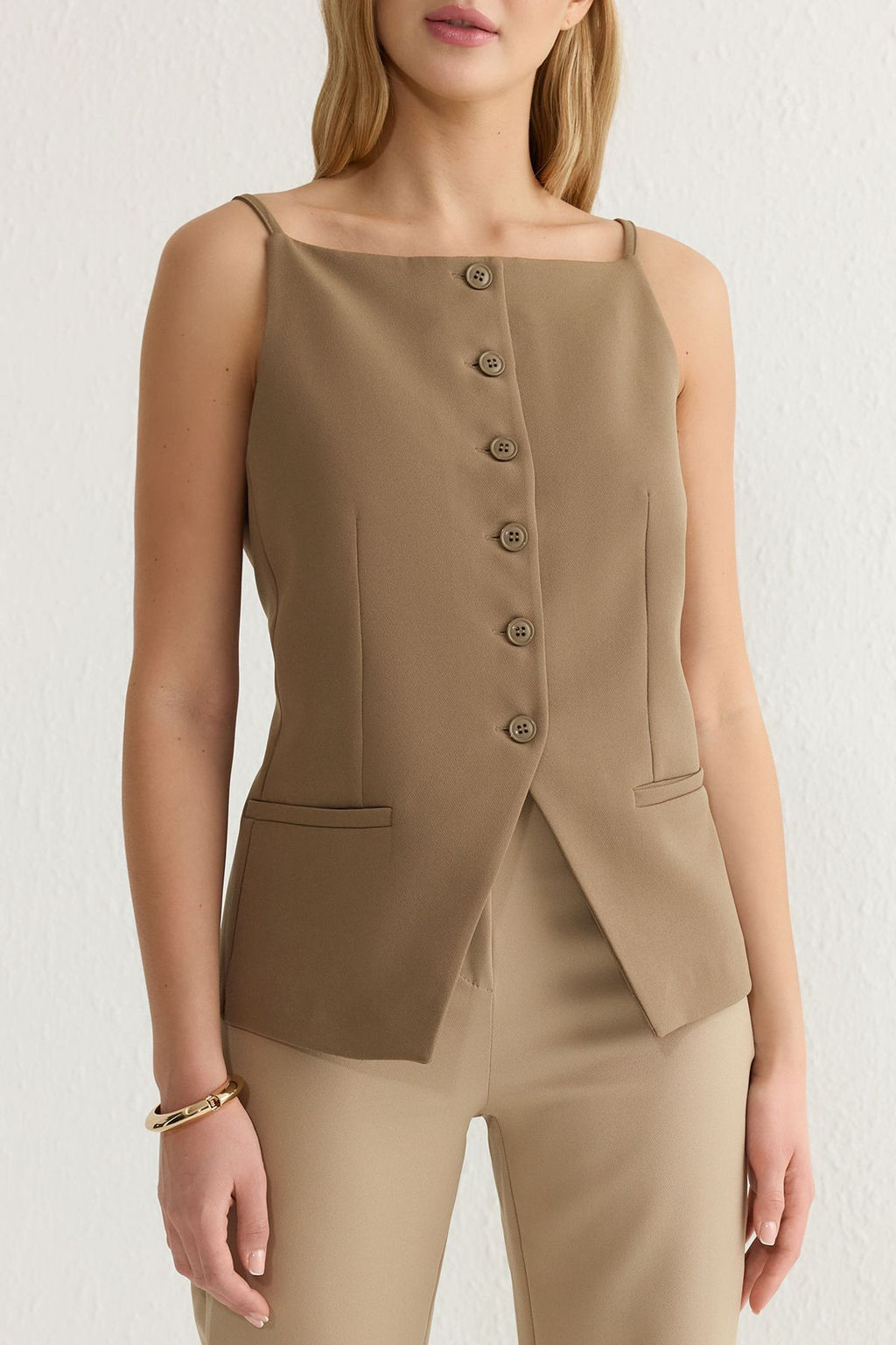 Bej Regular Boy Ask?l? Fitted Dokuma Yelek TWOSS25YE00010