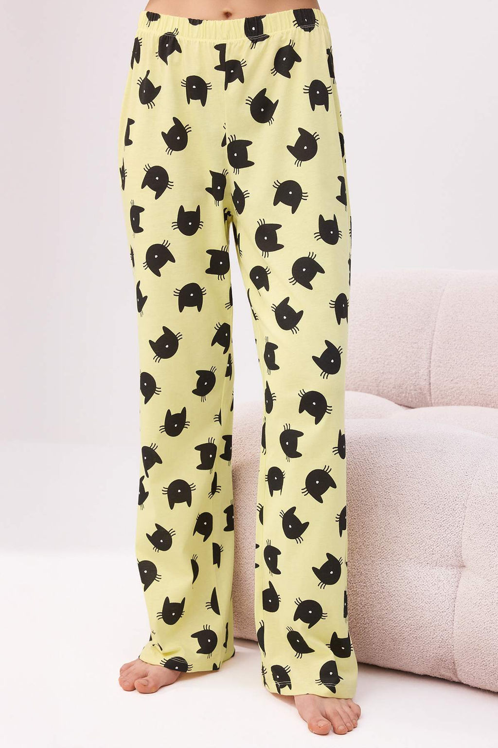 Trendyolmilla Pembe %100 Pamuklu Kedi Desenli Orme Pijama Tak?m? THMSS25PT00161 фото 8