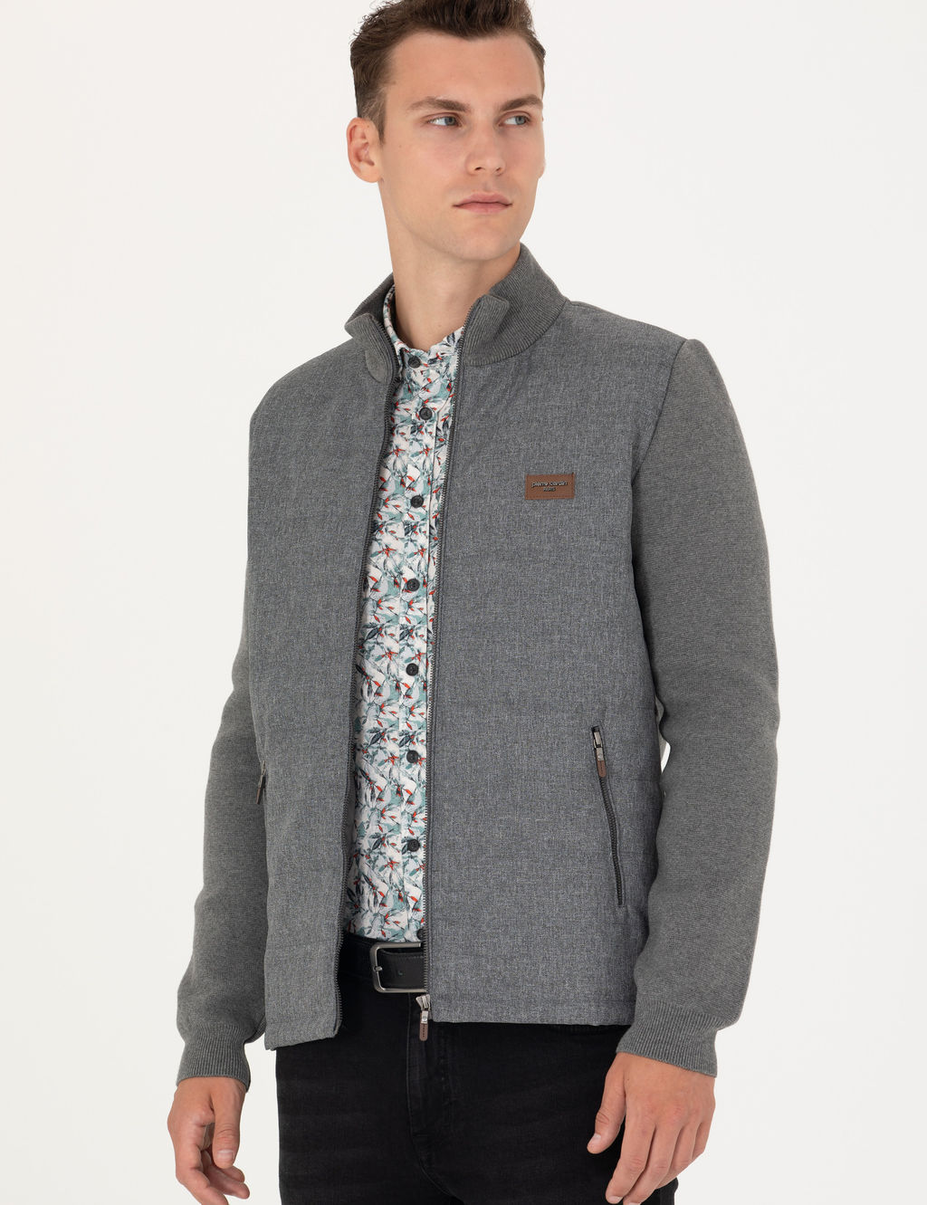 Gri Melanj Slim Fit Fermuarl_ Triko H_rka