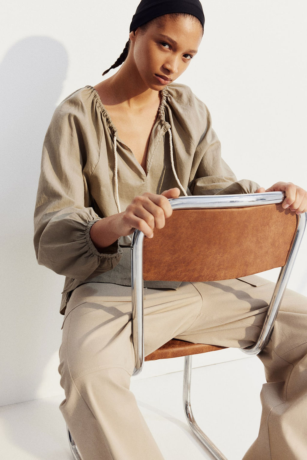 Blusa popover en mezcla de lino - H&m фото 2