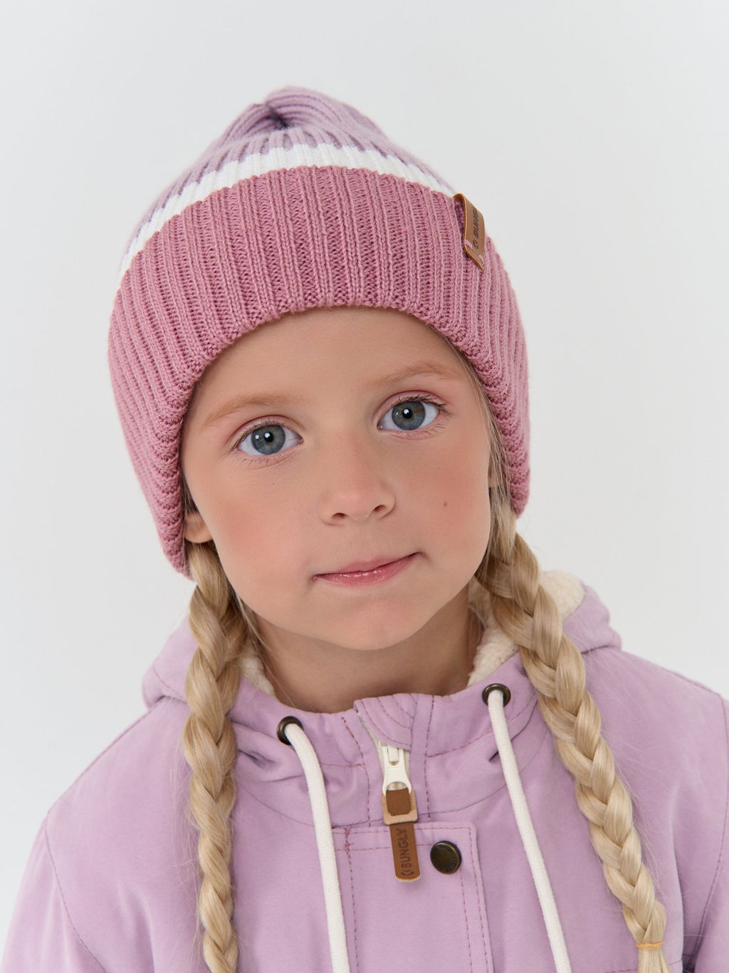 Шапка тыква из смесовой шерсти однослойная Колор блок Розовая дымка - Bungly фото 2